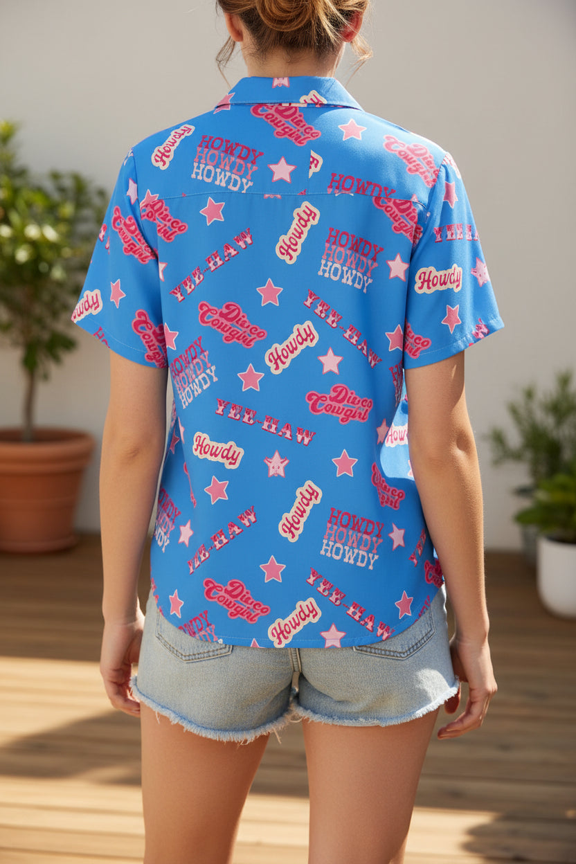western print button down shirt for women