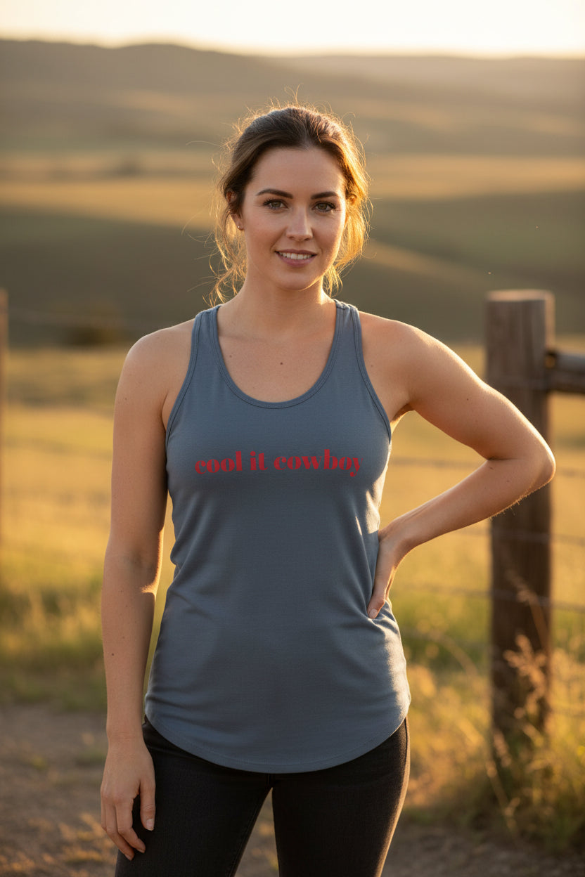 🤠 Cool It Cowboy – Western Racerback Tank for Women
Our spicy fan-favorite saying “Cool It Cowboy” is now heat-pressed on your new go-to racerback tank!
Available in 7 gorgeous colors, it’s soft, breathable, and ready to ride with you from gym sesh to grocery run.
✓ Lightweight & breathable (4 oz cotton/poly blend)
✓ Soft feel with comfy self-fabric binding
✓ Flattering scoop neckline + racerback cut
✓ Tear-away label for no-itch wear
✓ Great for workouts, errands, or casual Western vibes