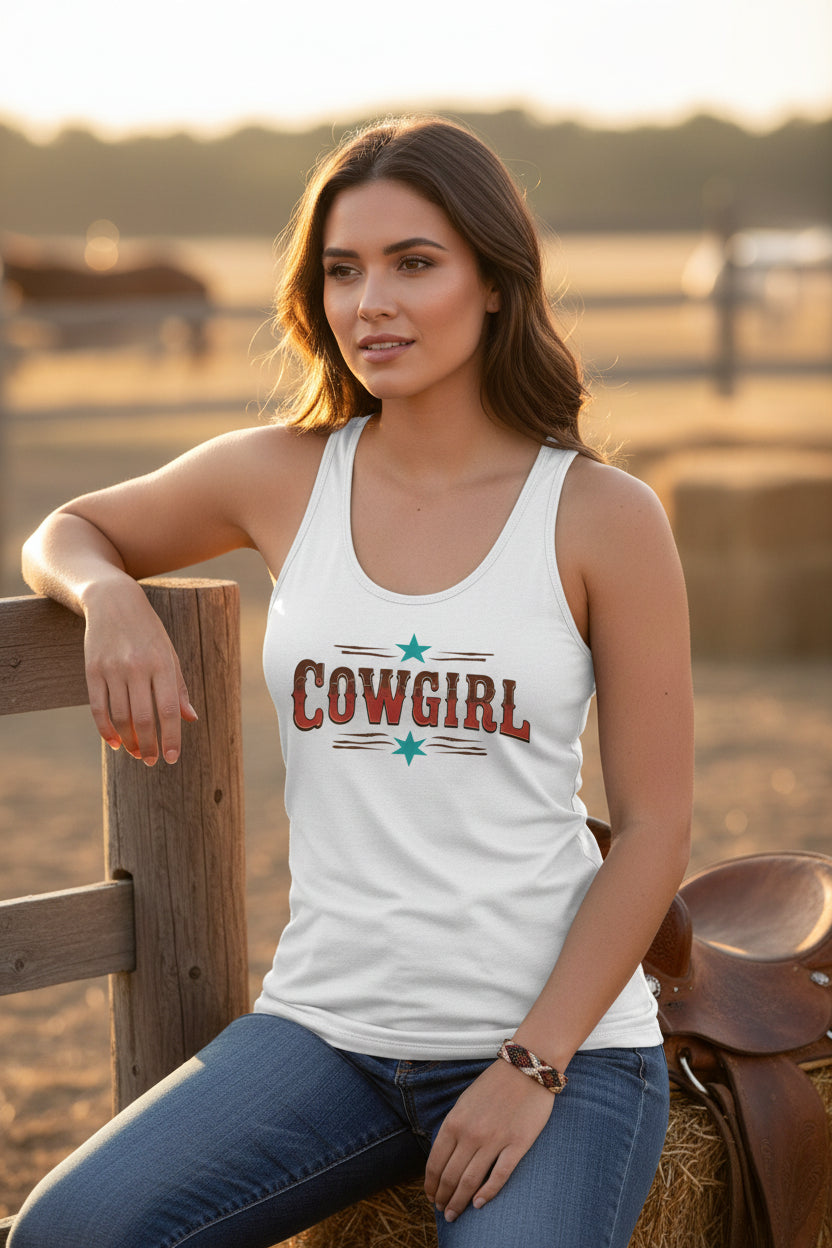 Cowgirl Racerback Tank, Cowgirl Summer Tank Top, Western Wear, Gift for Cowgirls, Trendy Summer Top -Razels