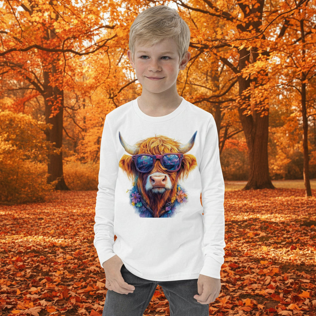 Kids Highland Cow Long Sleeve Tee: Sassy Cowgirl Shirt -Razels