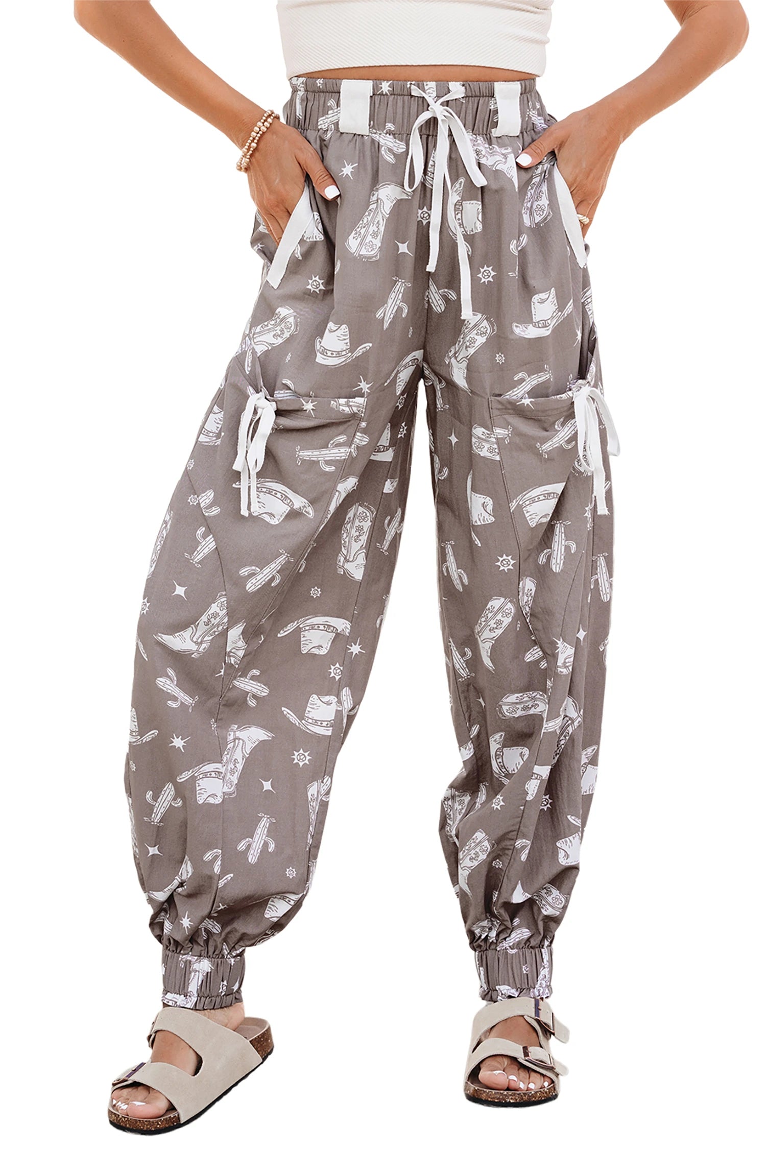 Women’s Khaki Western Print Jogger Pants