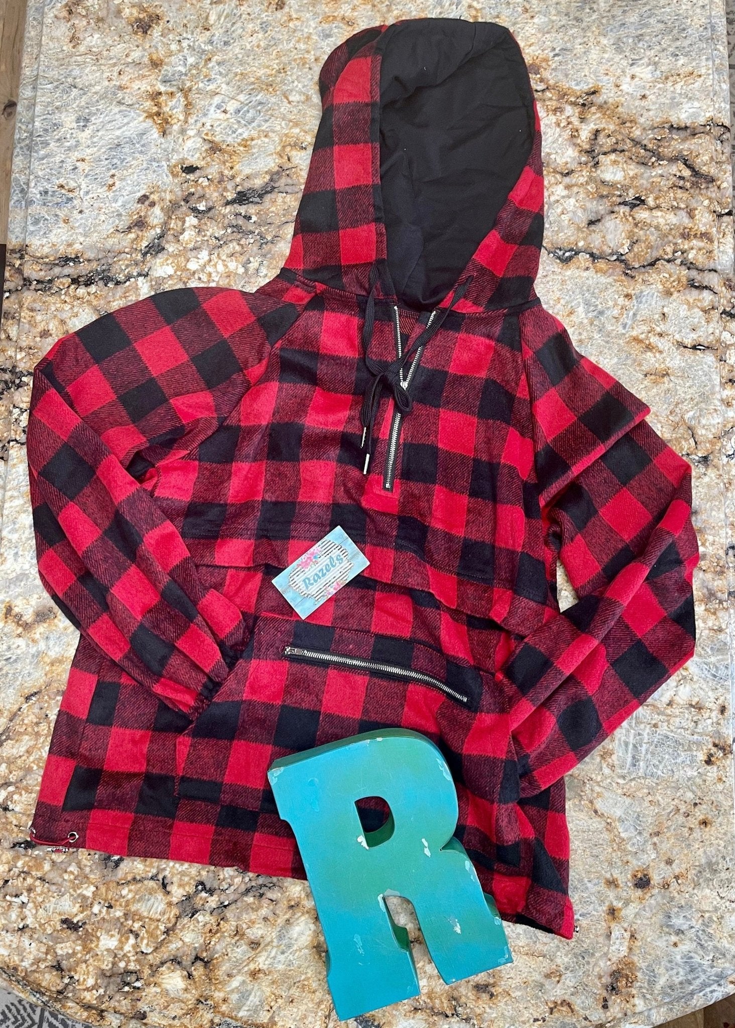 Women s Buffalo Plaid Pullover Buffalo Check Hoodie Kangaroo Pocket Sweatshirt Razels