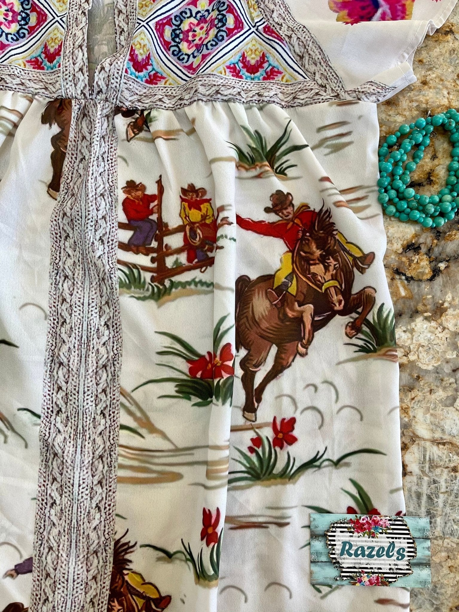 Womens Retro Cowboy Blouse, Flowers and Vintage Cowboy Shirt - Razels