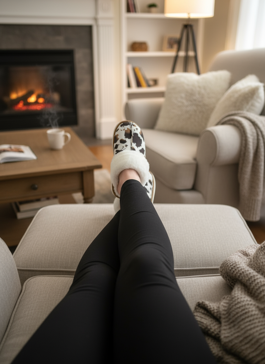 CowPrint Slippers – Western Cowgirl Fuzzy House Shoes, Cozy Sherpa Lined