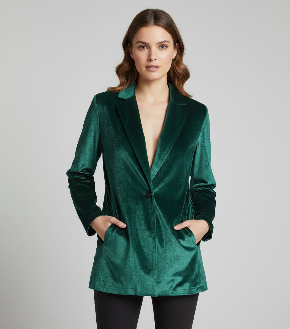 Velvet Blazer is available in vibrant Hot Pink, yellow, and elegant Green. They are as soft and cozy as they are stylish! Featuring an open front design, full-length sleeves, and two front pockets, it’s perfect for layering.