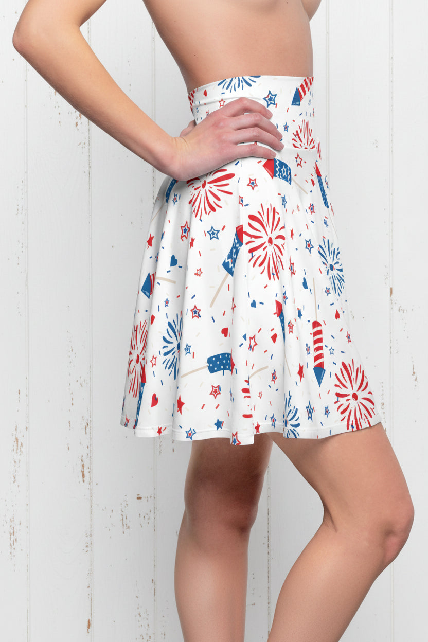 4th of July Skirt, Red, White & Blue Patriotic Summer Vibes, Star-Spangled Skater Skirt,