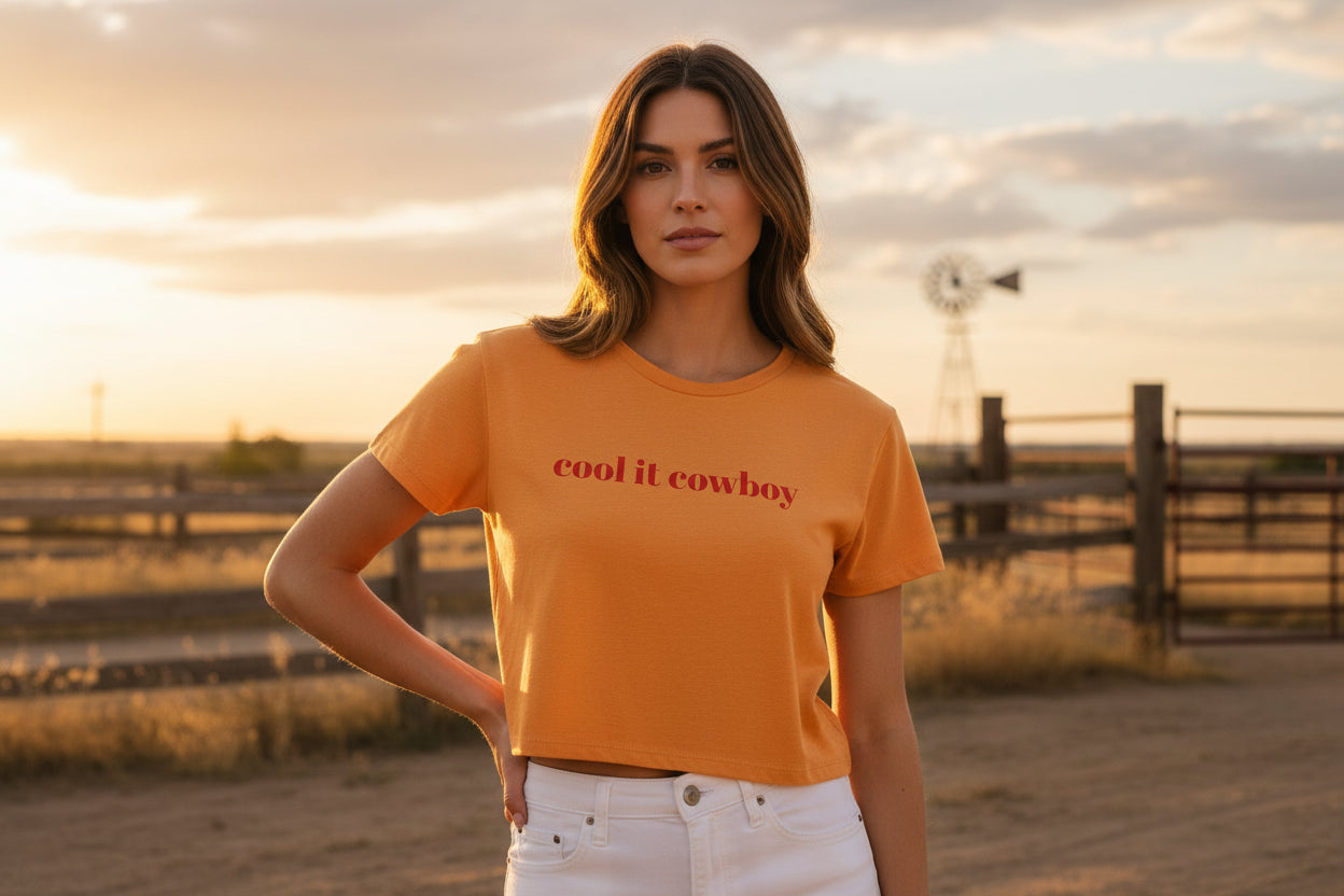 womens western tshirt, cool it cowboy crop top