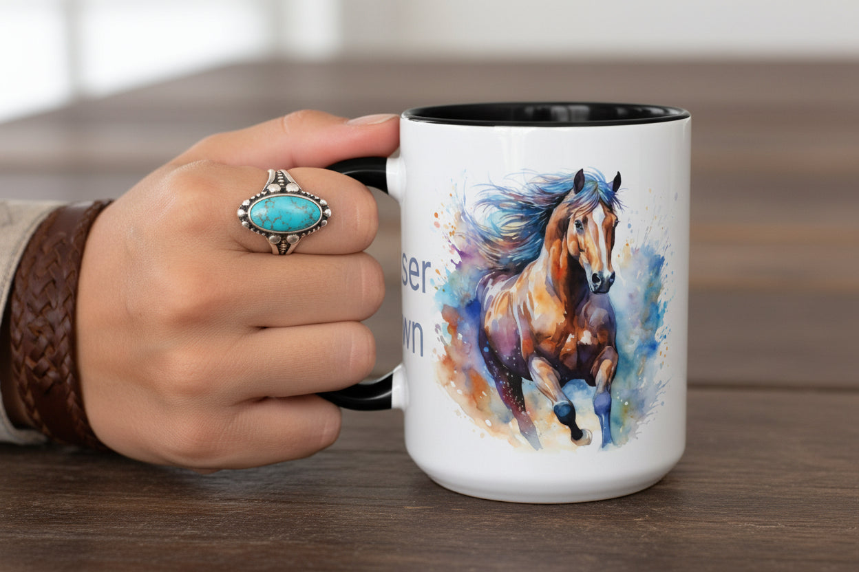 Personalized Horse Coffee Mug: Watercolor Design, Custom Name, Year of the Horse Gift