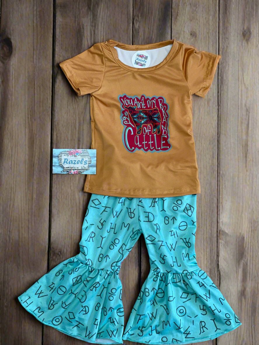You Ain’t My Brand of Cattle" Bell Bottom Set | Cowgirl Outfit | Turquoise Cattle Brand Flares - Razels