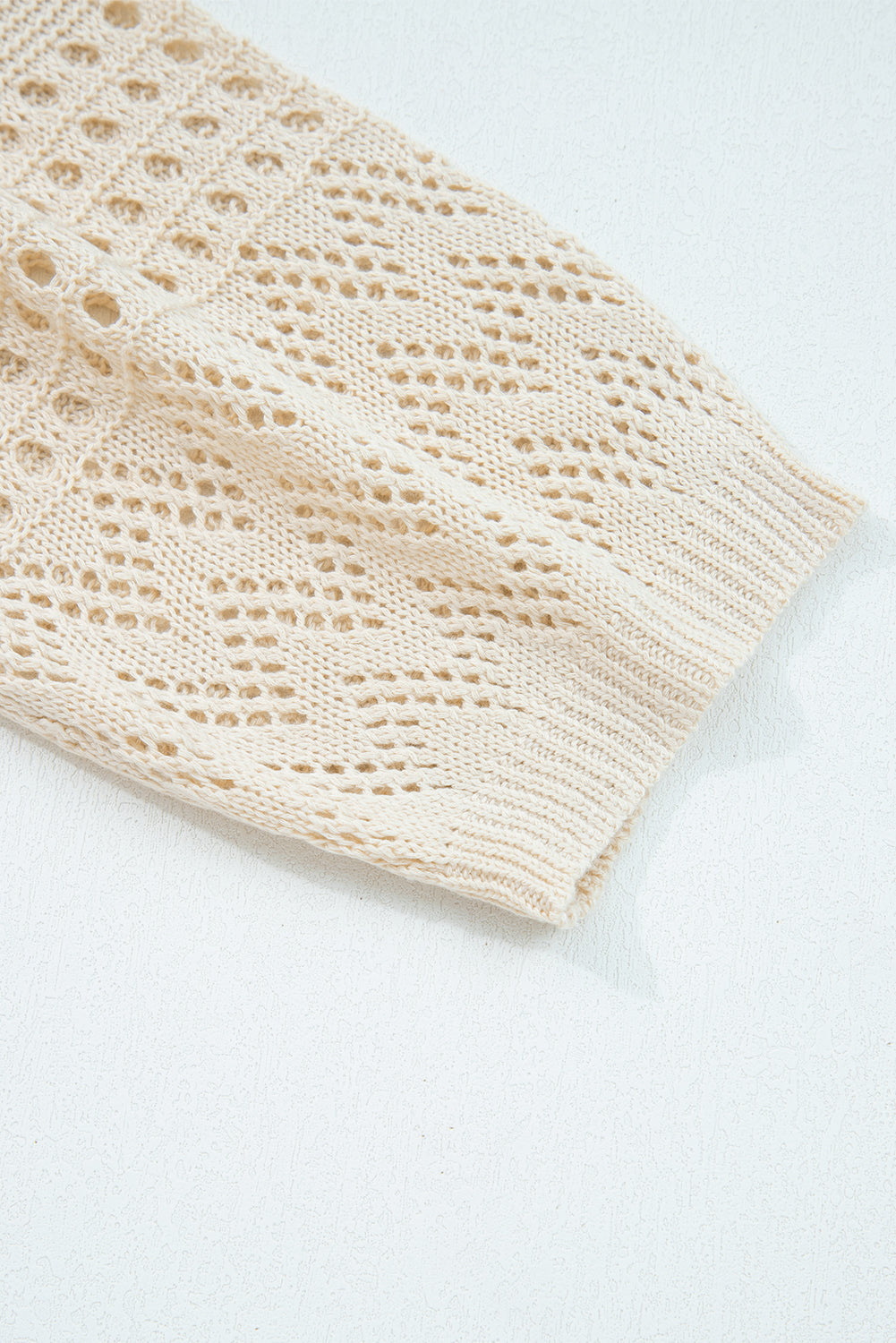Beige Knit Cardigan Sweater, Hollowed Open Front Cardigan, Lightweight Knit Sweater Women, Solid Color Long Cardigan, Cozy Layering Sweater