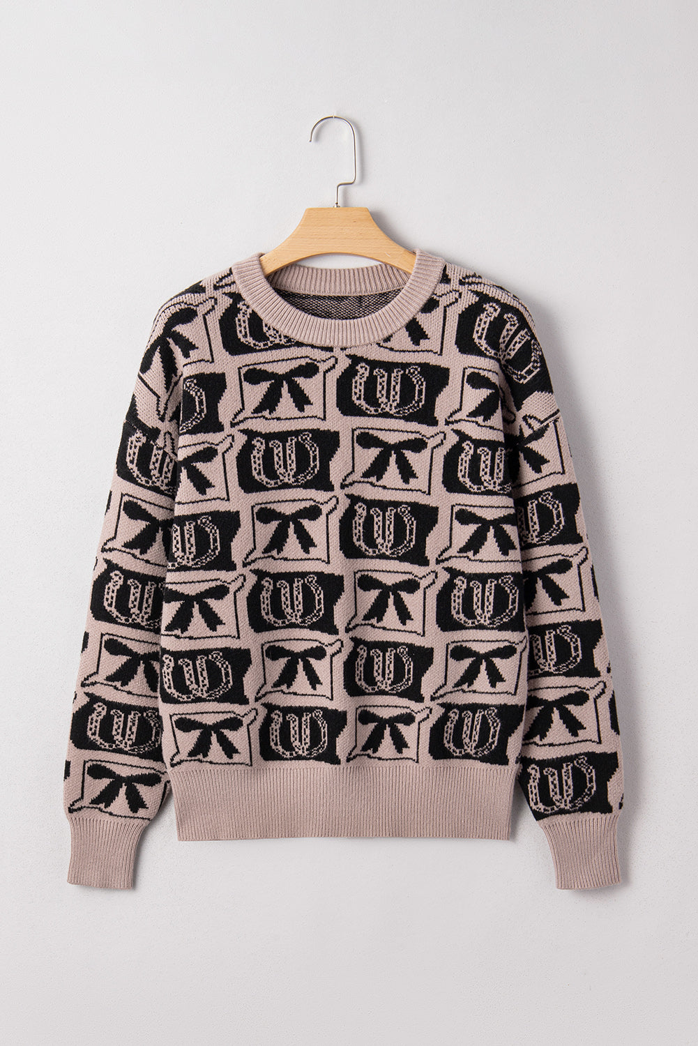 Black Bows & Horseshoes Sweater – Western Cowgirl Fashion Knit Pullover