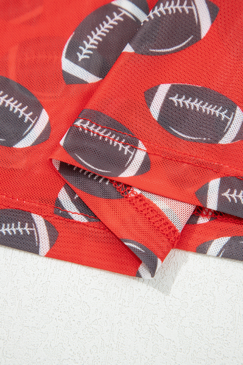 Red Football Mesh Top, Womens Game Day Sheer Long Sleeve Shirt, Sexy Mock Neck Football Print Top, Sporty Tailgate Outfit
