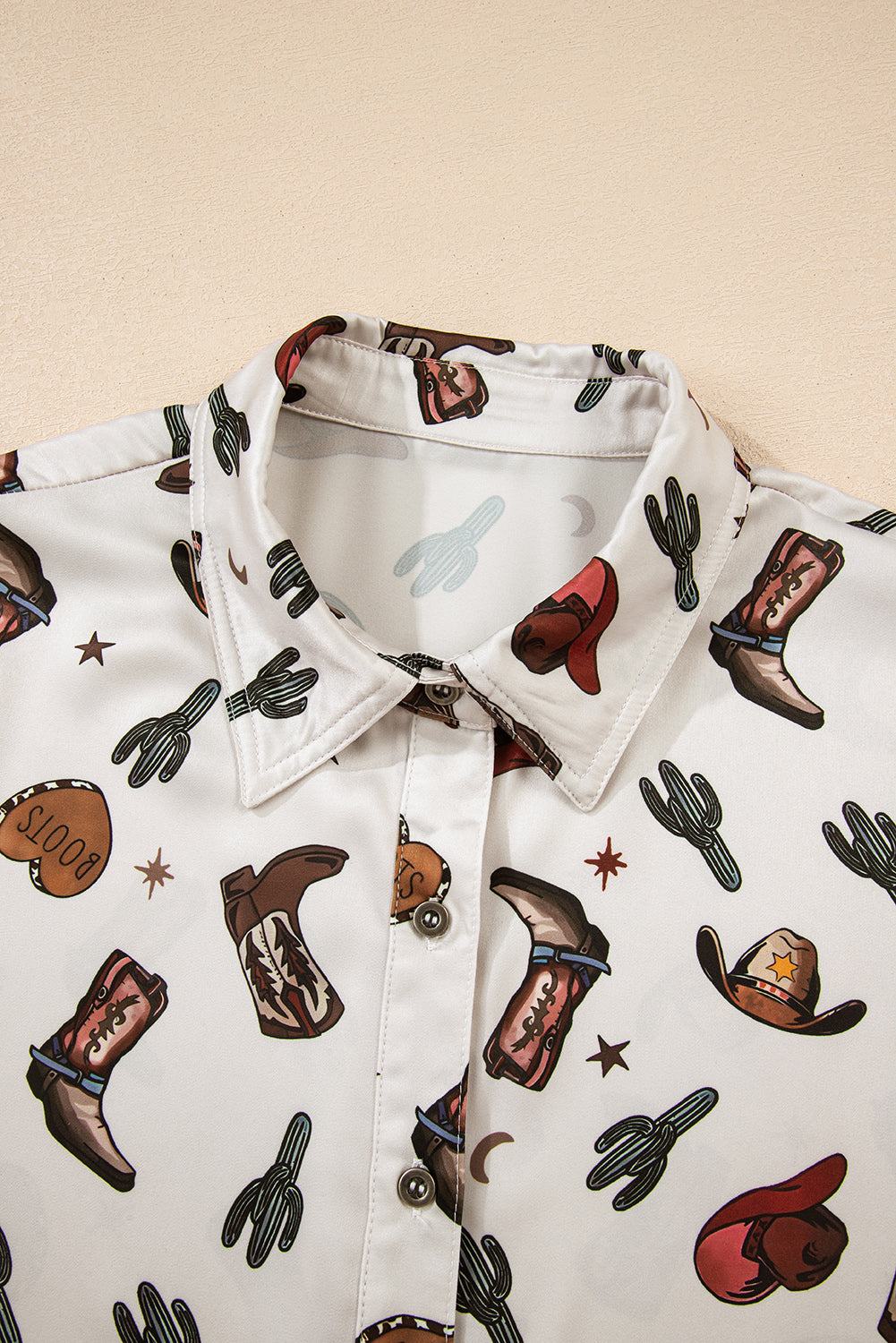 Women’s White Western Print Button Up Shirt – Cowgirl Boots Blouse, Casual Rodeo Top