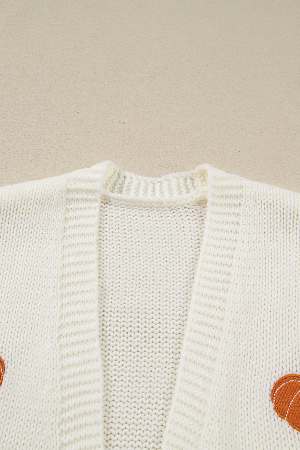 White Pumpkin Print Cardigan – Women’s Open Front Midi Sweater, Drop Shoulder Knit Fall Outfit Layering Piece