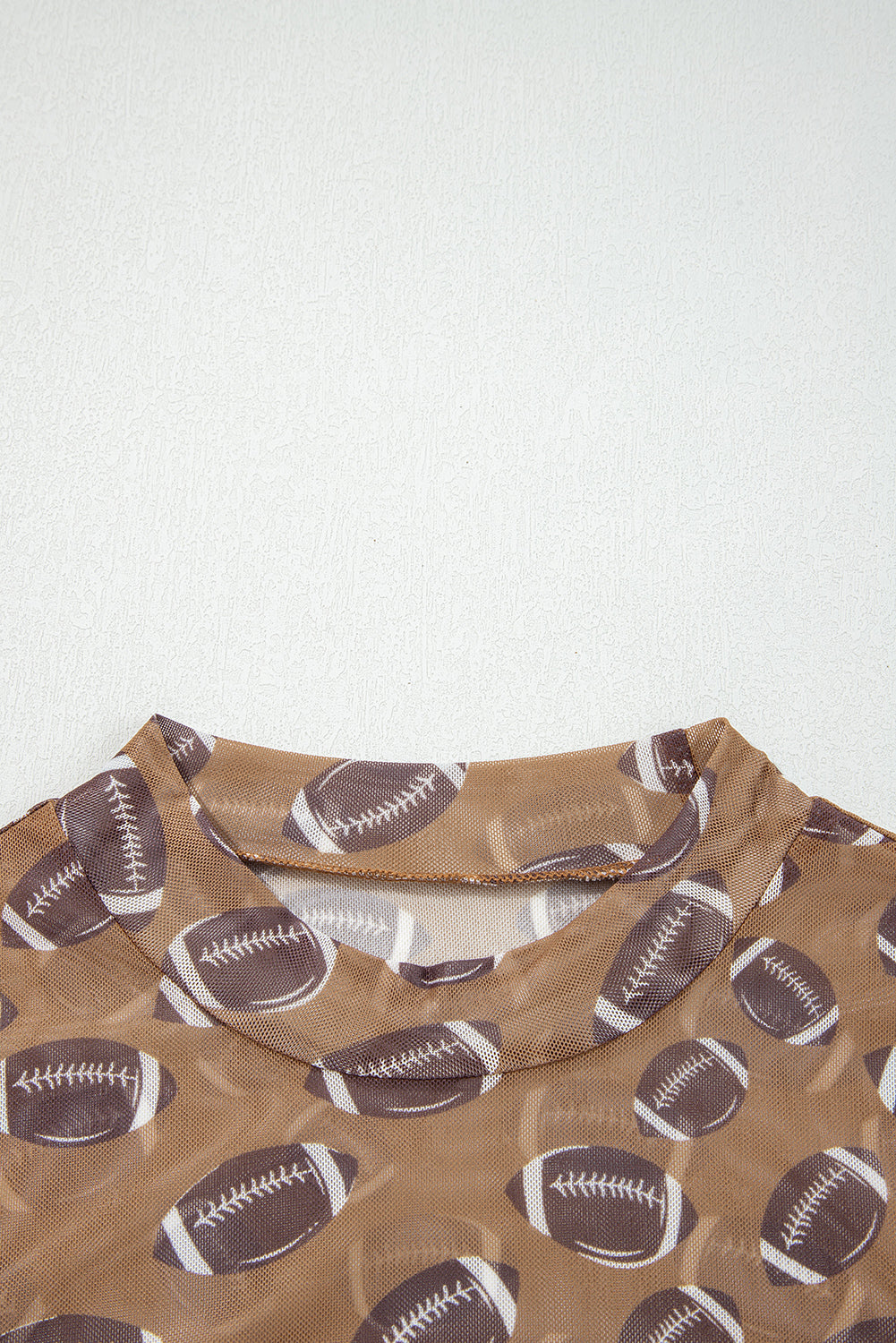 Brown Football Mesh Top, Womens Game Day Sheer Long Sleeve Shirt, Sexy Mock Neck Football Print Top, Sporty Tailgate Outfit