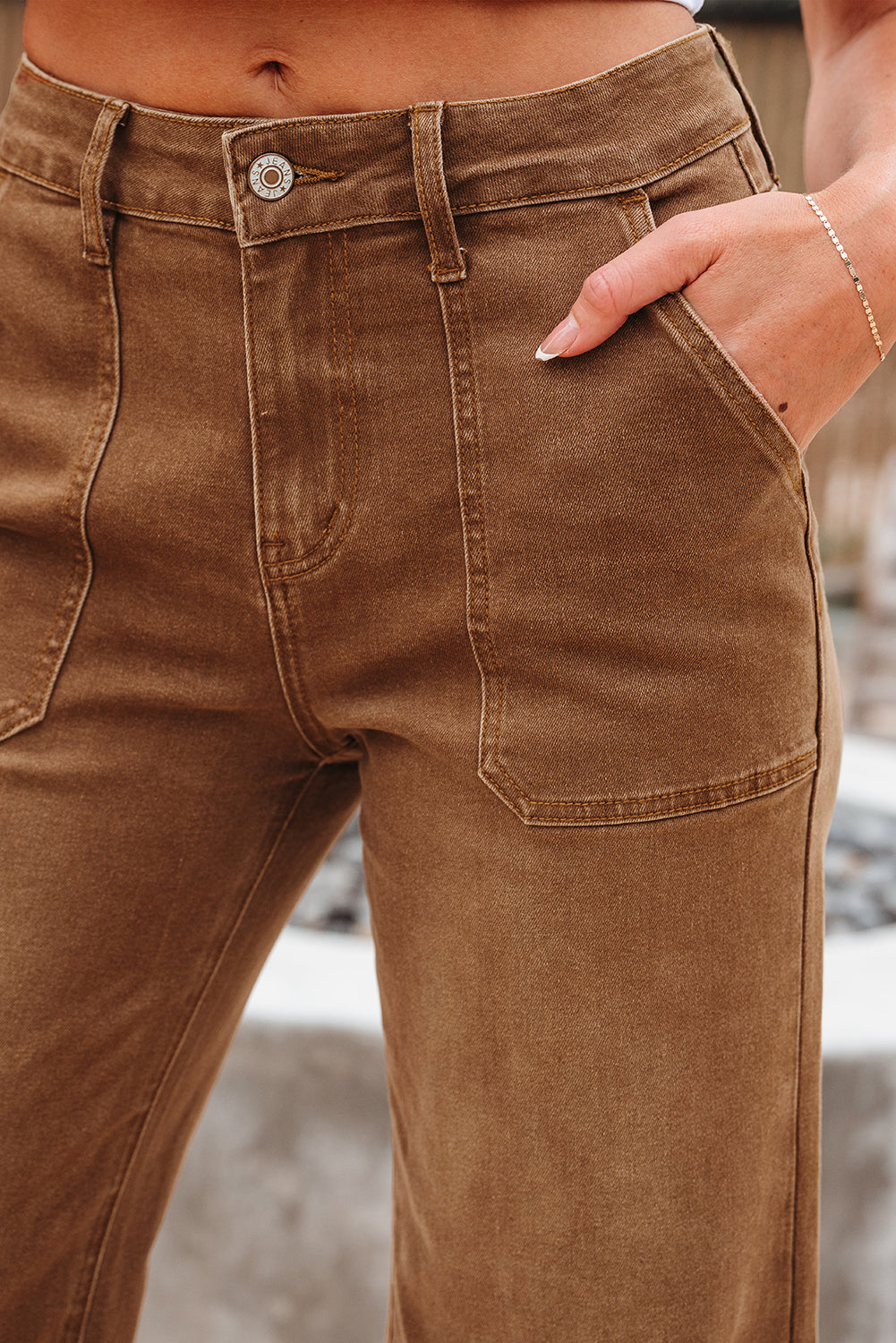 Brown Fall Cropped High Rise Wide Leg Jeans