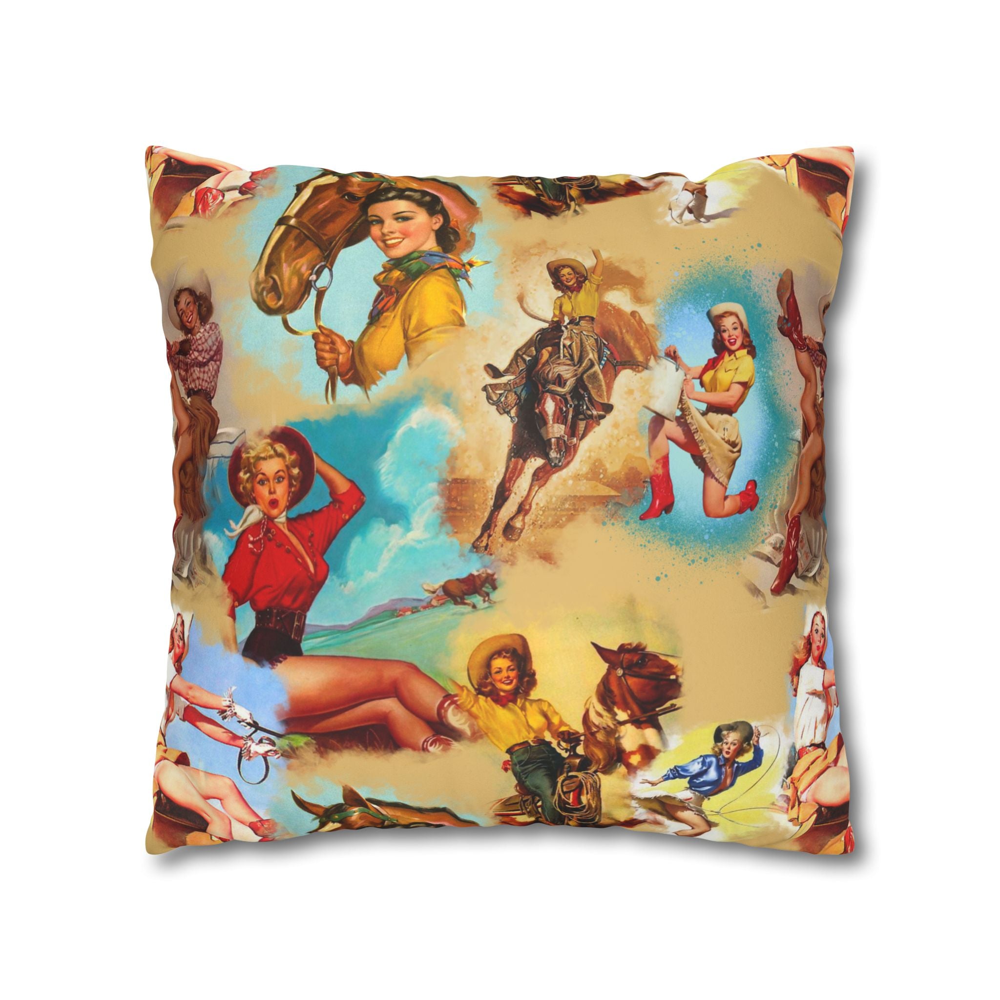 Western VINTAGE Cowgirl Throw Pillow Cover, Retro Western Decor Accent