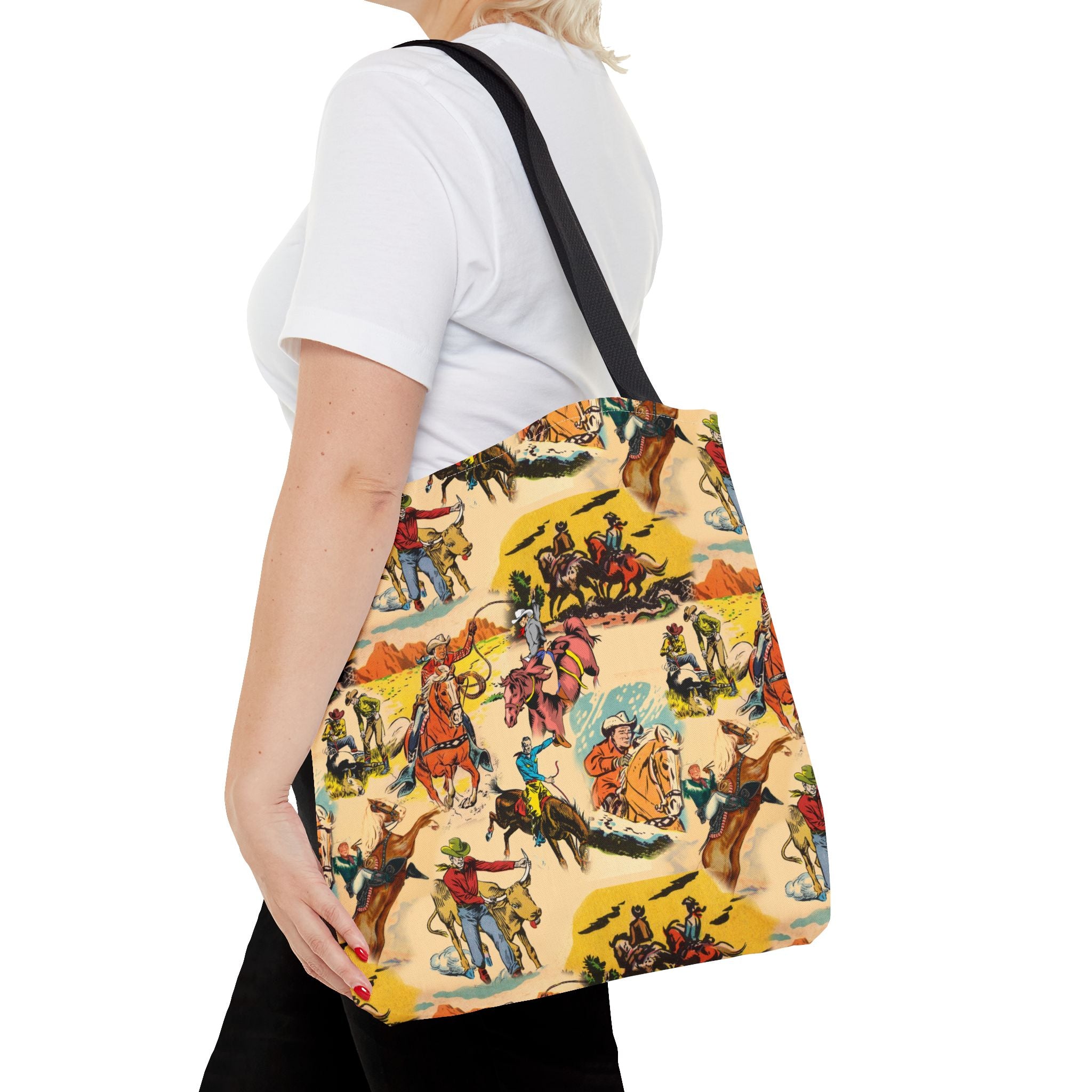 Vintage Cowboy Print Tote Bag | Retro Western Market Bag