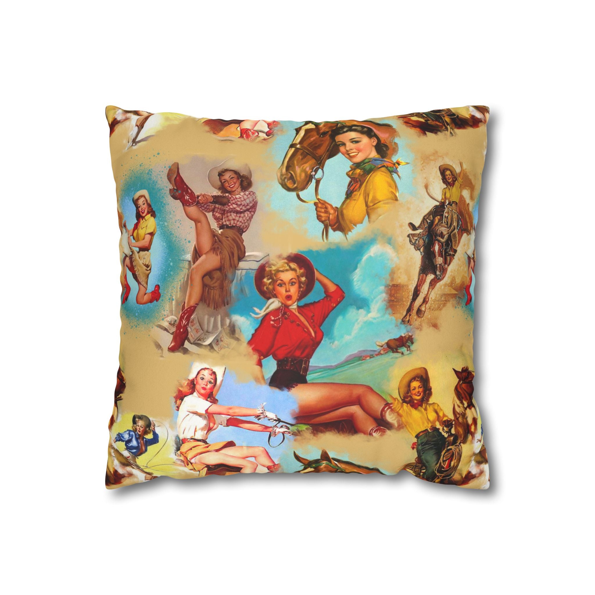 Western VINTAGE Cowgirl Throw Pillow Cover, Retro Western Decor Accent