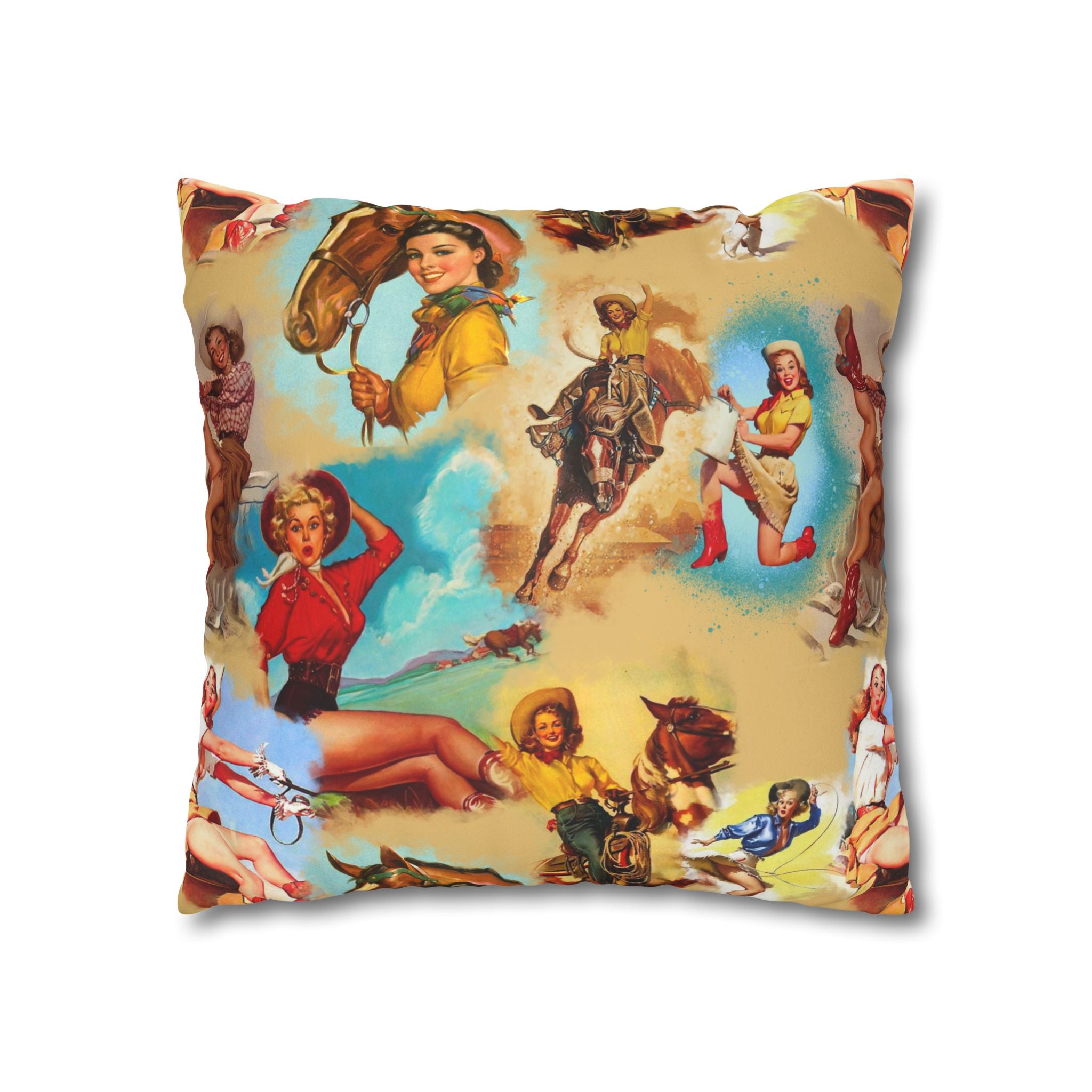 Western VINTAGE Cowgirl Throw Pillow Cover, Retro Western Decor Accent