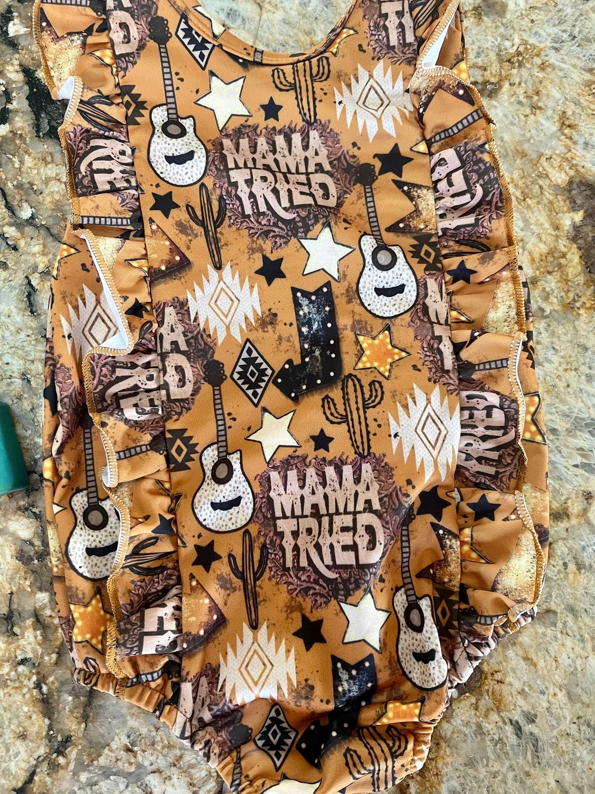 MAMA TRIED, Matching WESTERN Swimsuits, Sibling Swimsuits, Girls Ruffle Bathing Suit, Boys Western Swim Trunks
