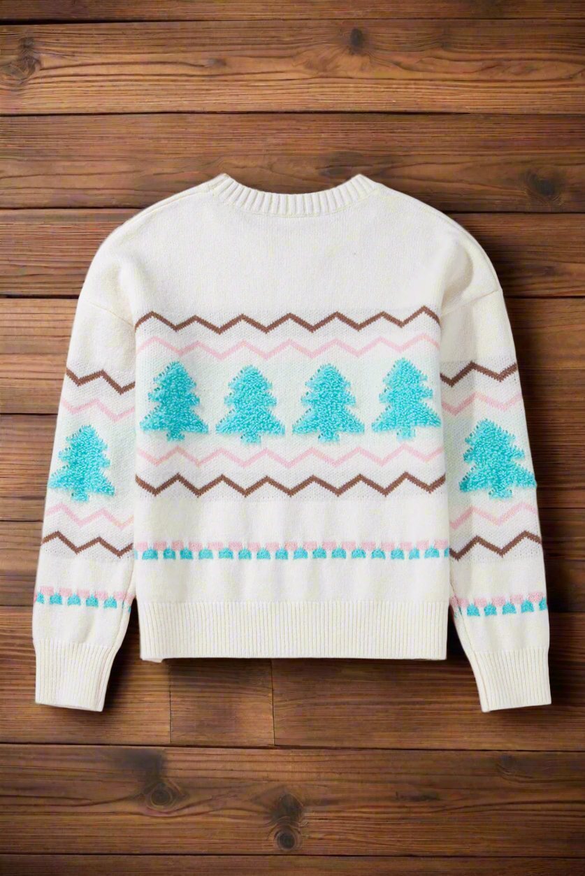 Fuzzy Tree Winter Sweater: Women's Holiday Pullover