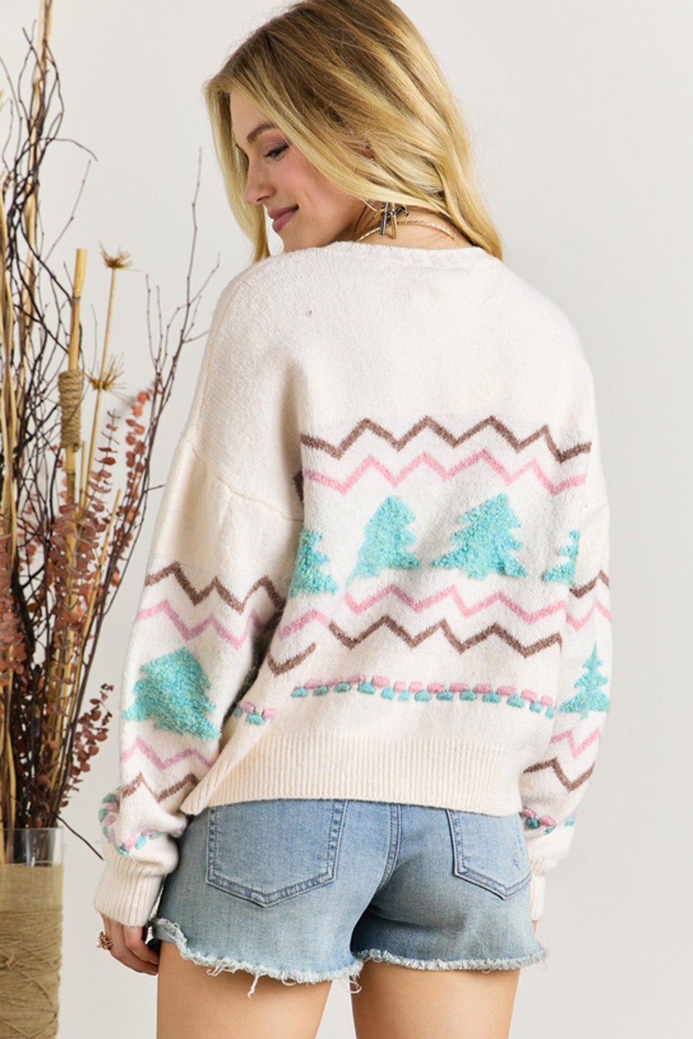 Fuzzy Tree Winter Sweater: Women's Holiday Pullover