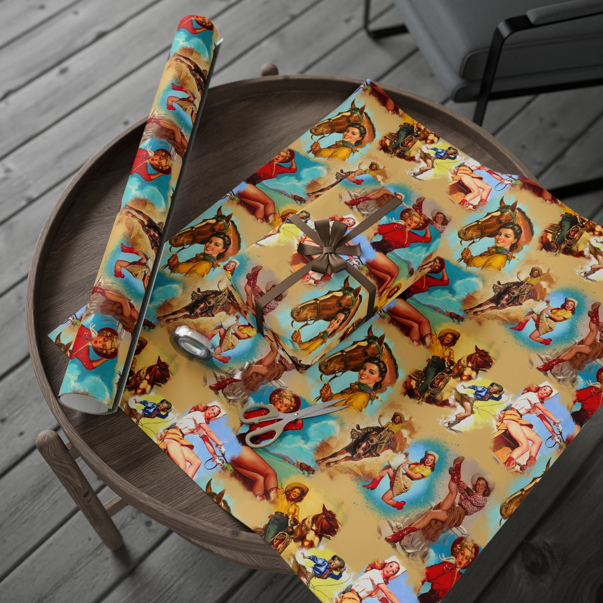 Vintage Cowgirl Wrapping Paper,  Retro Western Gift Wrap for Birthdays, Holidays & Boho Cowgirl Celebrations