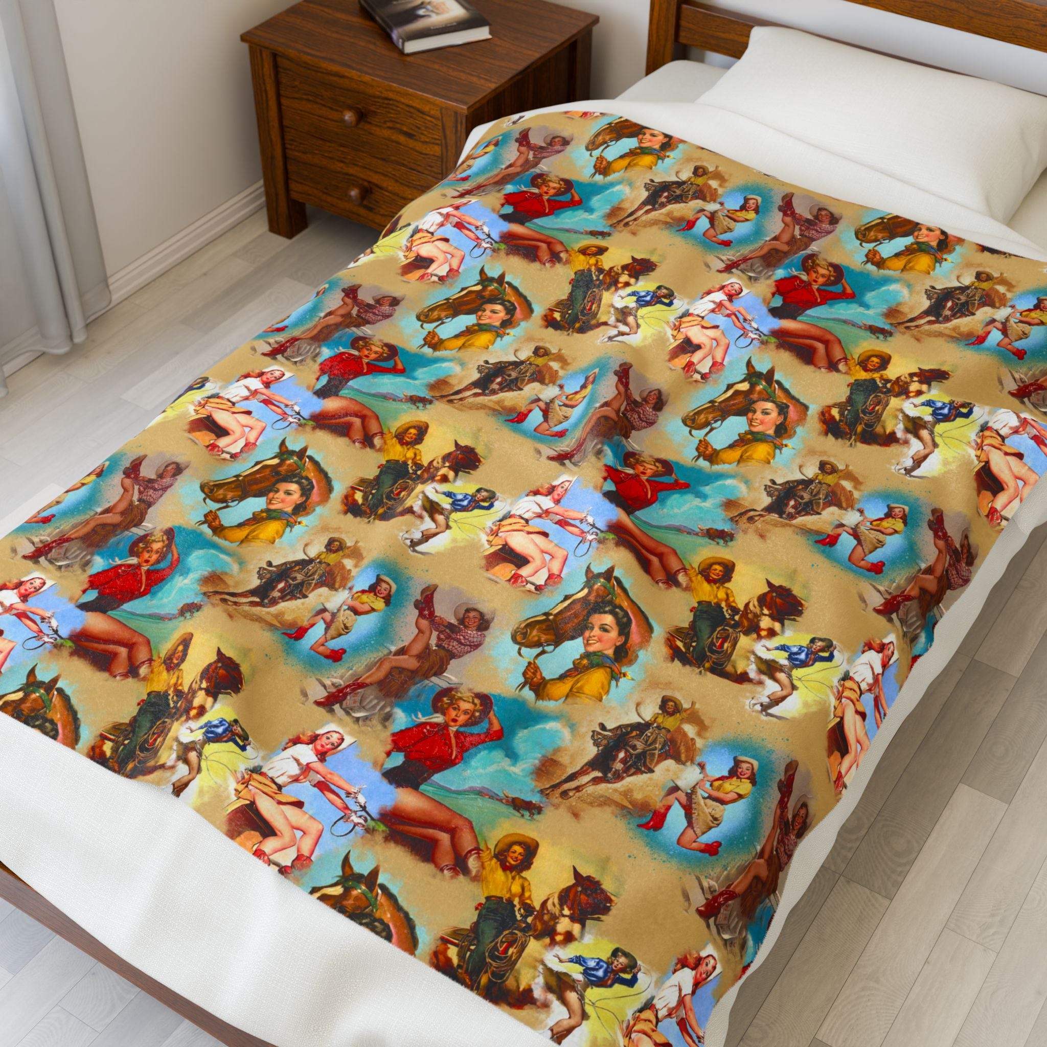Western Vintage Cowgirls Plush Blanket , Retro Cowgirl Throw, Cozy Western Decor, Cowgirl Gift