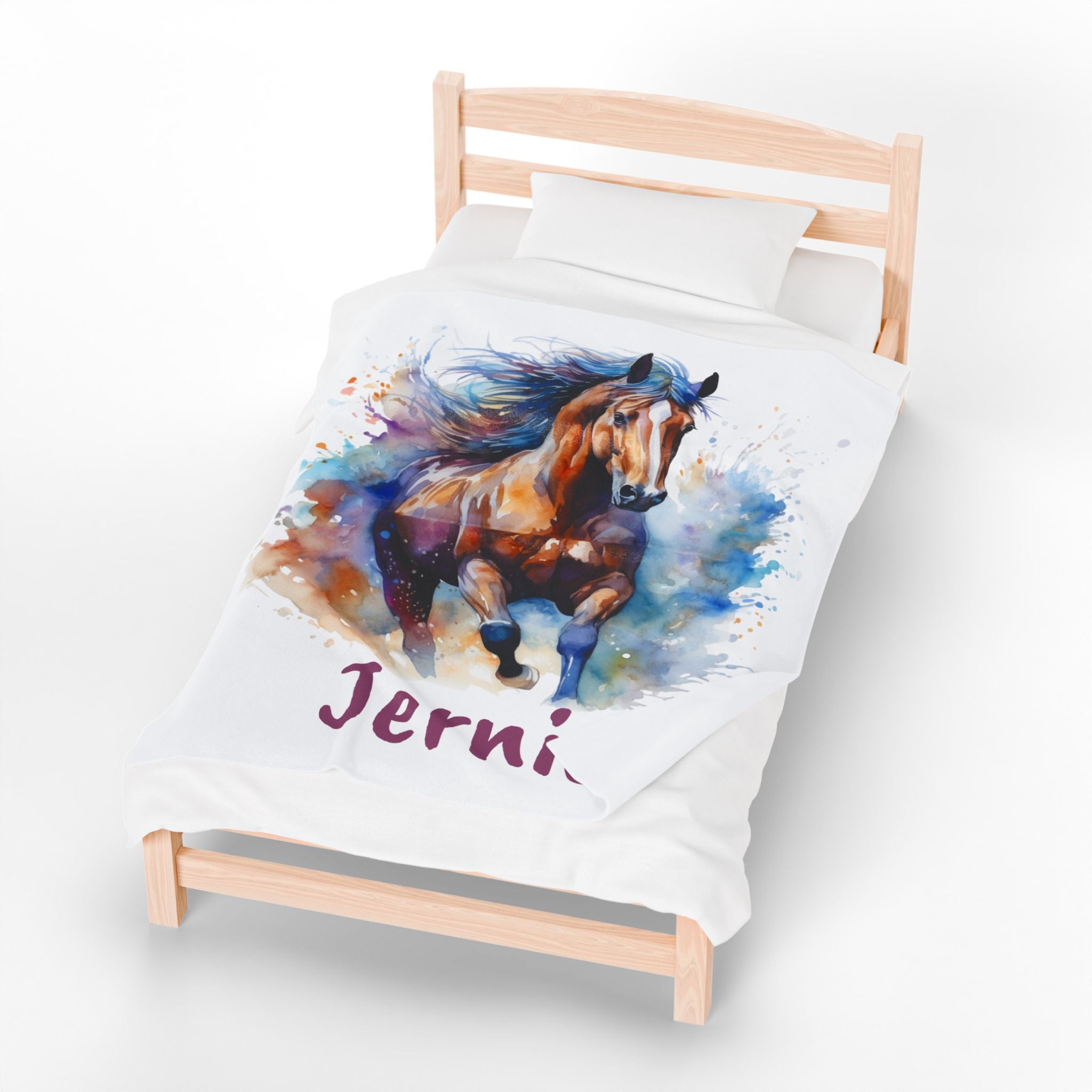 Personalized Horse Girl Blanket, Watercolor Horse Name Blanket | Personalized Plush Throw for Horse Girls, Cowgirl Bed Decor