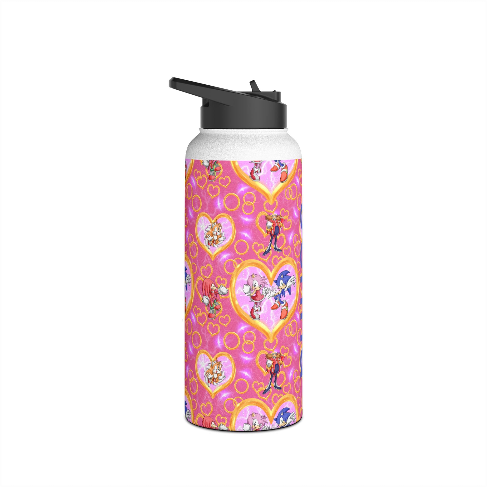 Pink Sonic Personalized Stainless Steel Water Bottle, Kids Drink Bottle, Back to School Shopping, Customizable, Standard Lid