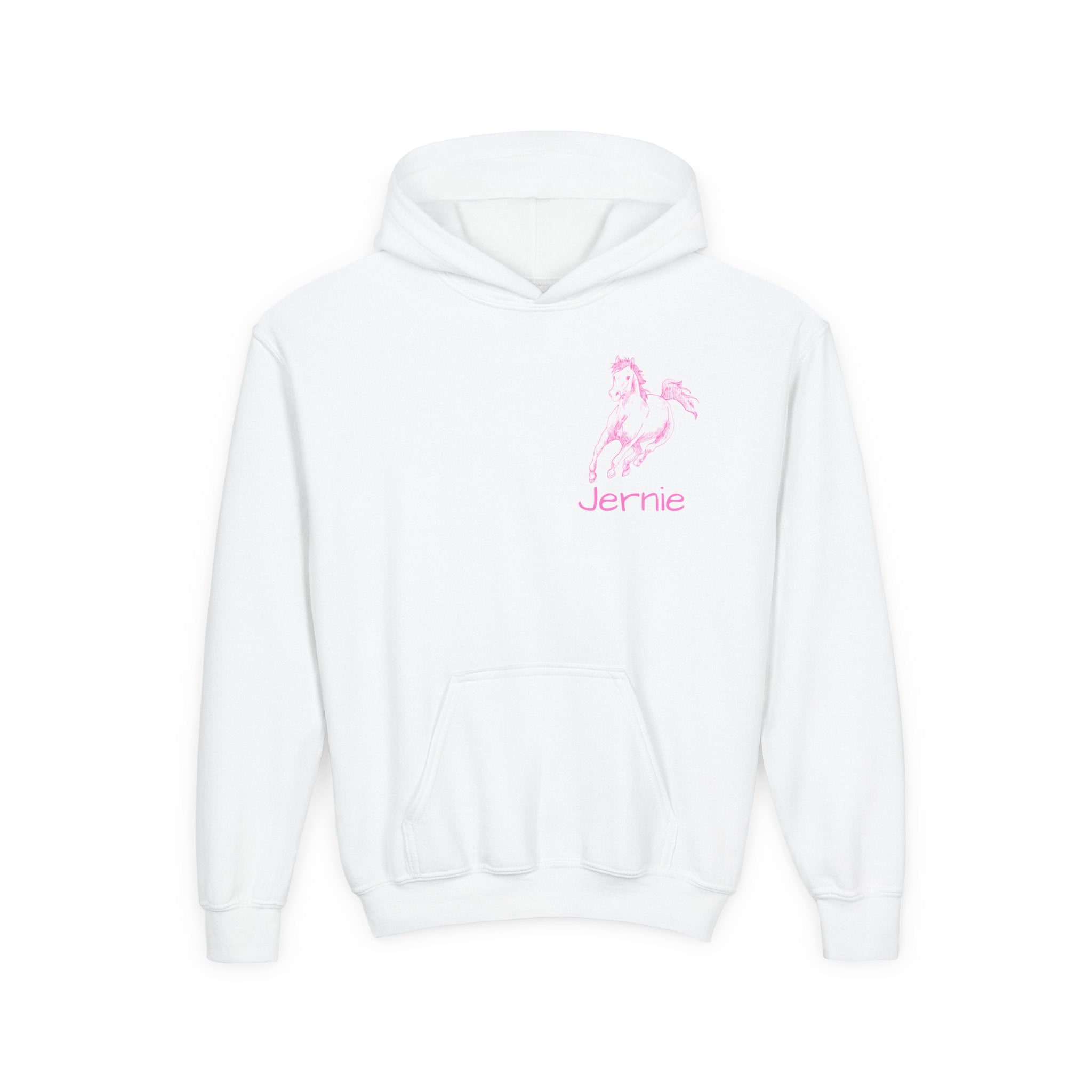 Custom Girls Horse Hoodie, Personalized Youth Sweatshirt, Pink Horse Gift, Equestrian Kids Pullover, Cowgirl Hoodie, Name Added
