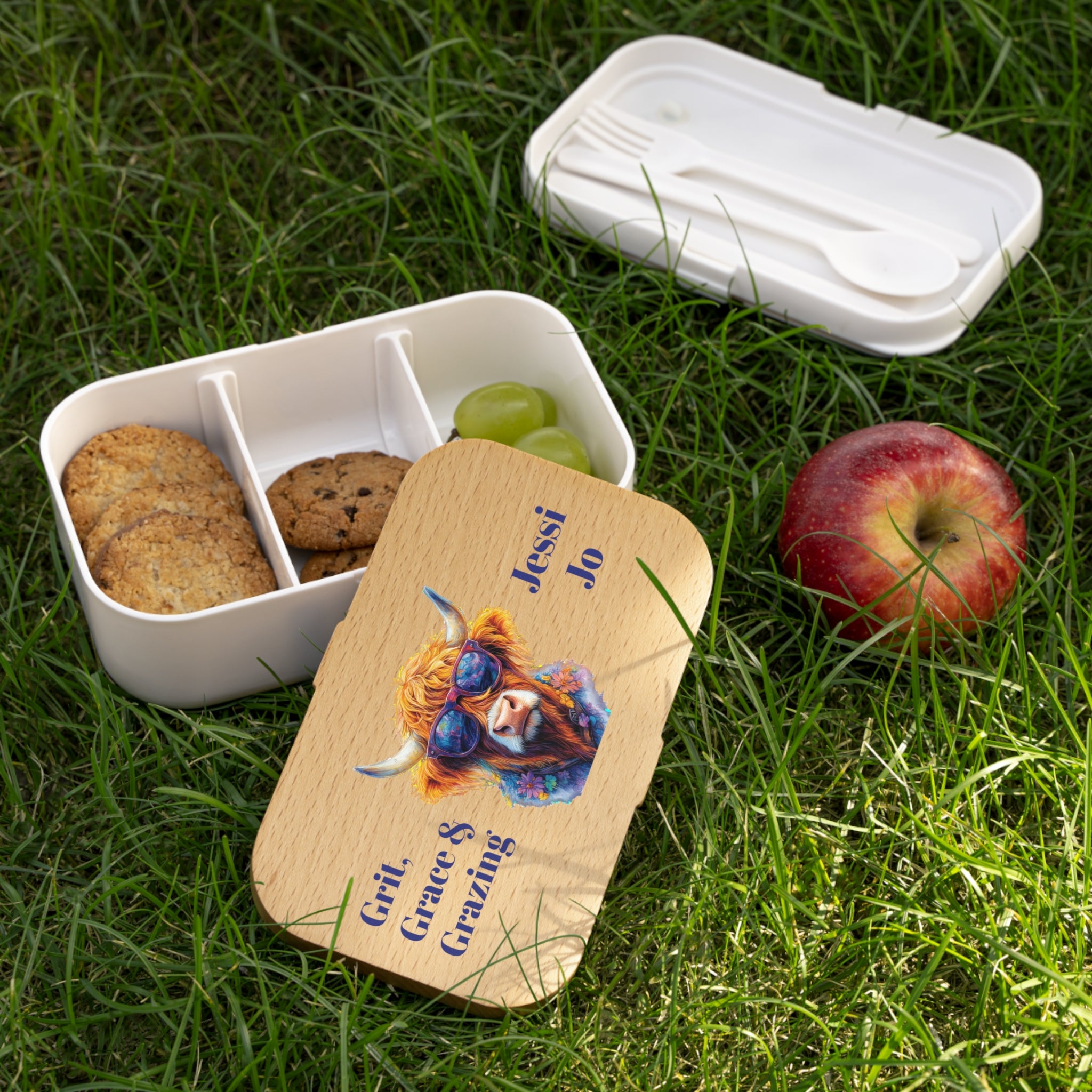 Personalized Highland Cow Bento Lunch Box, Custom Name Lunch Container, Eco-Friendly Meal Prep for School, Work & Picnics