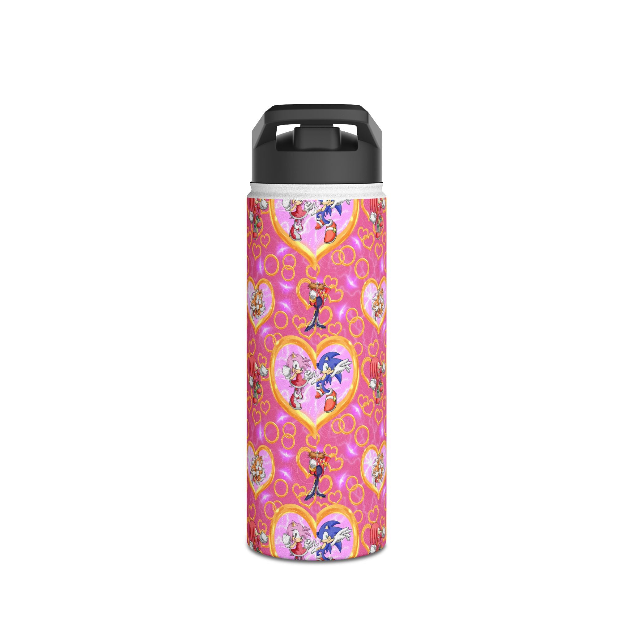Pink Sonic Personalized Stainless Steel Water Bottle, Kids Drink Bottle, Back to School Shopping, Customizable, Standard Lid