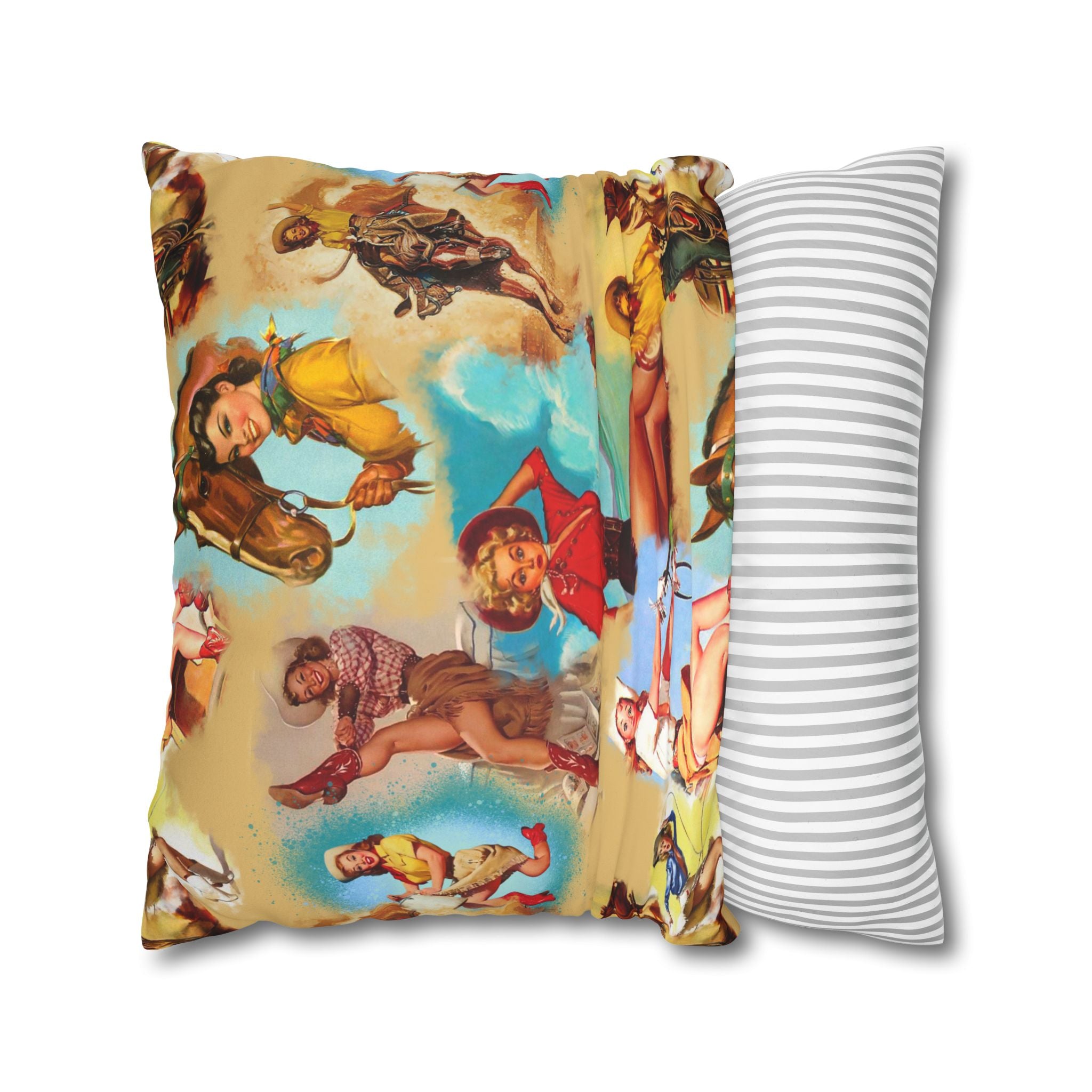 Western VINTAGE Cowgirl Throw Pillow Cover, Retro Western Decor Accent