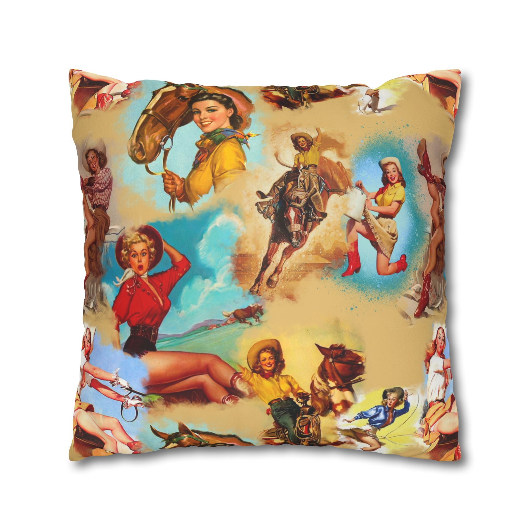 Western VINTAGE Cowgirl Throw Pillow Cover, Retro Western Decor Accent