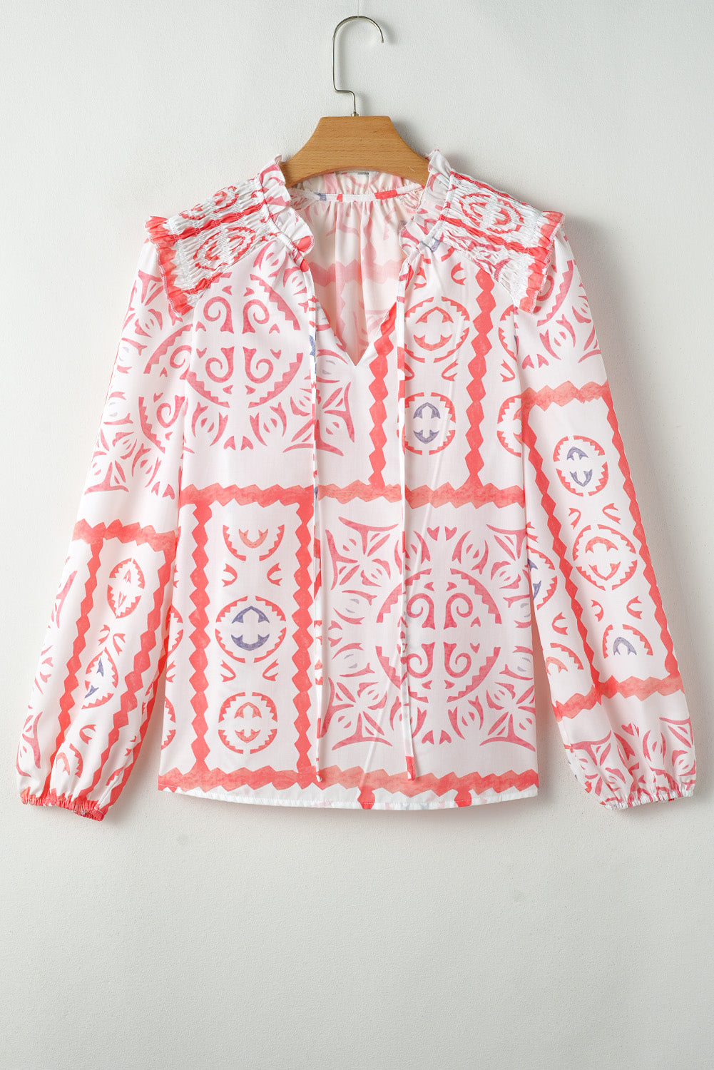 Desert Flower Vintage Print Vintage Western Blouse with Poet Collar & Blouson Sleeves | Loose Fit Printed Top