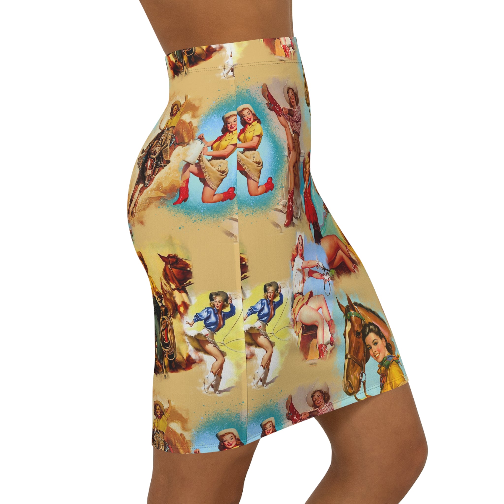 Vintage Cowgirl Mid-Waist Pencil Skirt, Retro Western Rodeo Skirt, Bold Country Concert Outfit for Women