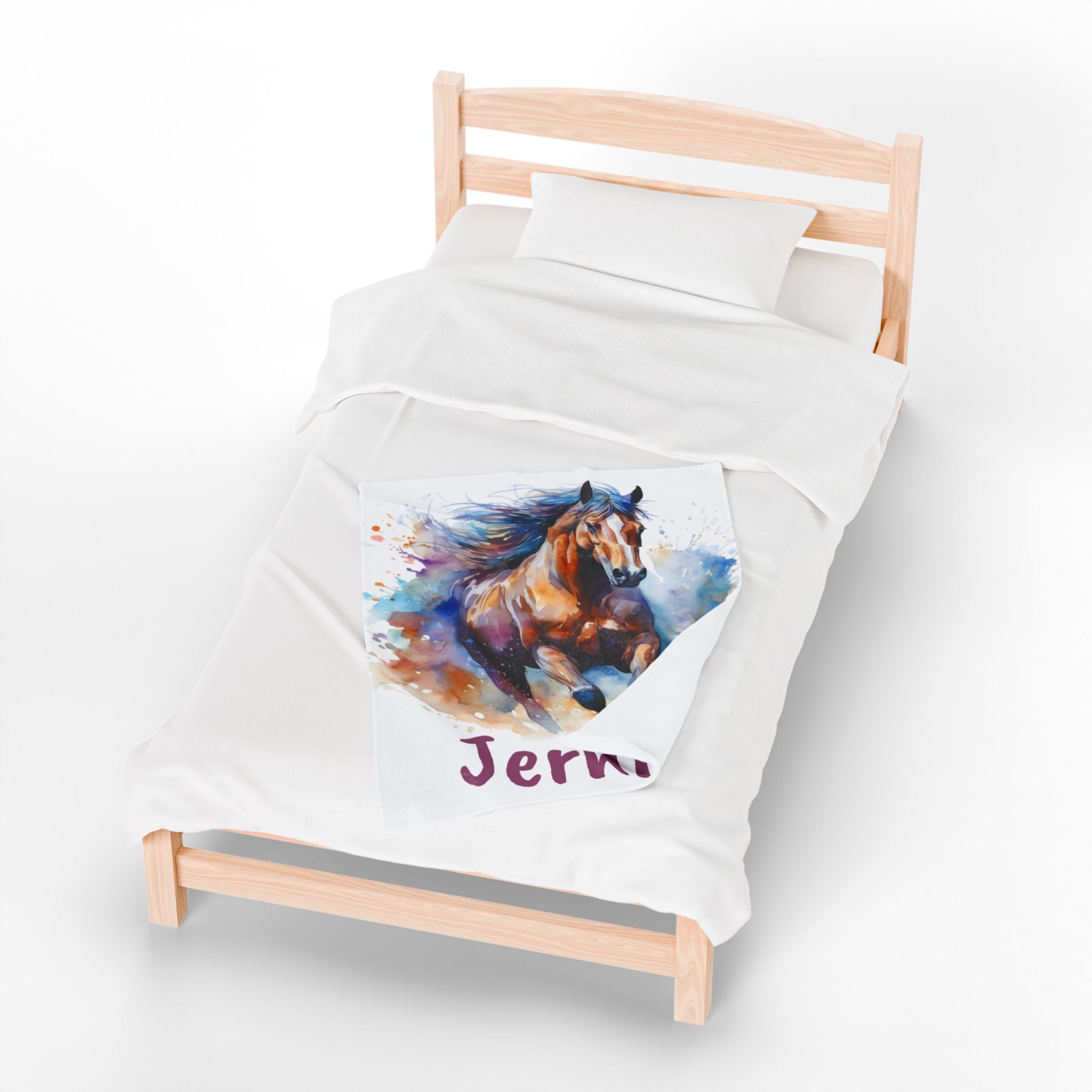Personalized Horse Girl Blanket, Watercolor Horse Name Blanket | Personalized Plush Throw for Horse Girls, Cowgirl Bed Decor