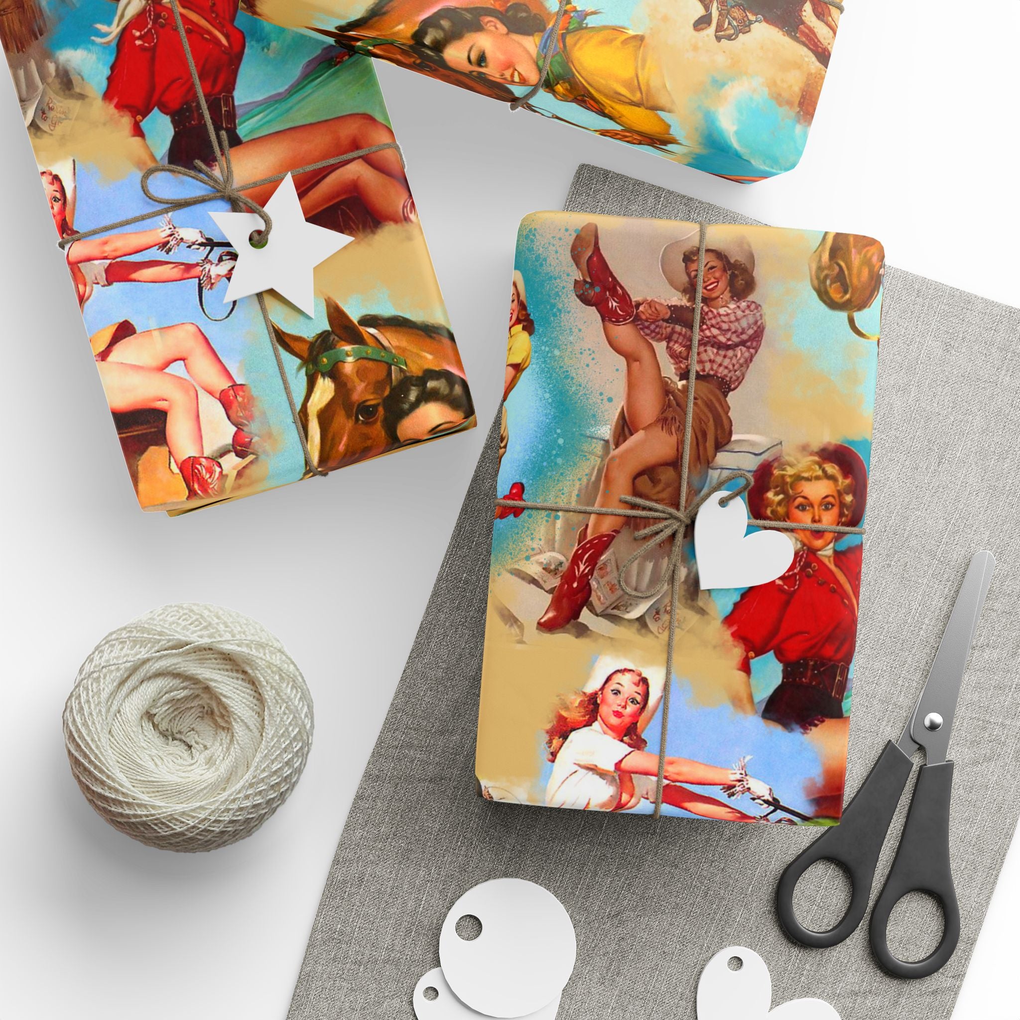 Vintage Cowgirl Wrapping Paper,  Retro Western Gift Wrap for Birthdays, Holidays & Boho Cowgirl Celebrations