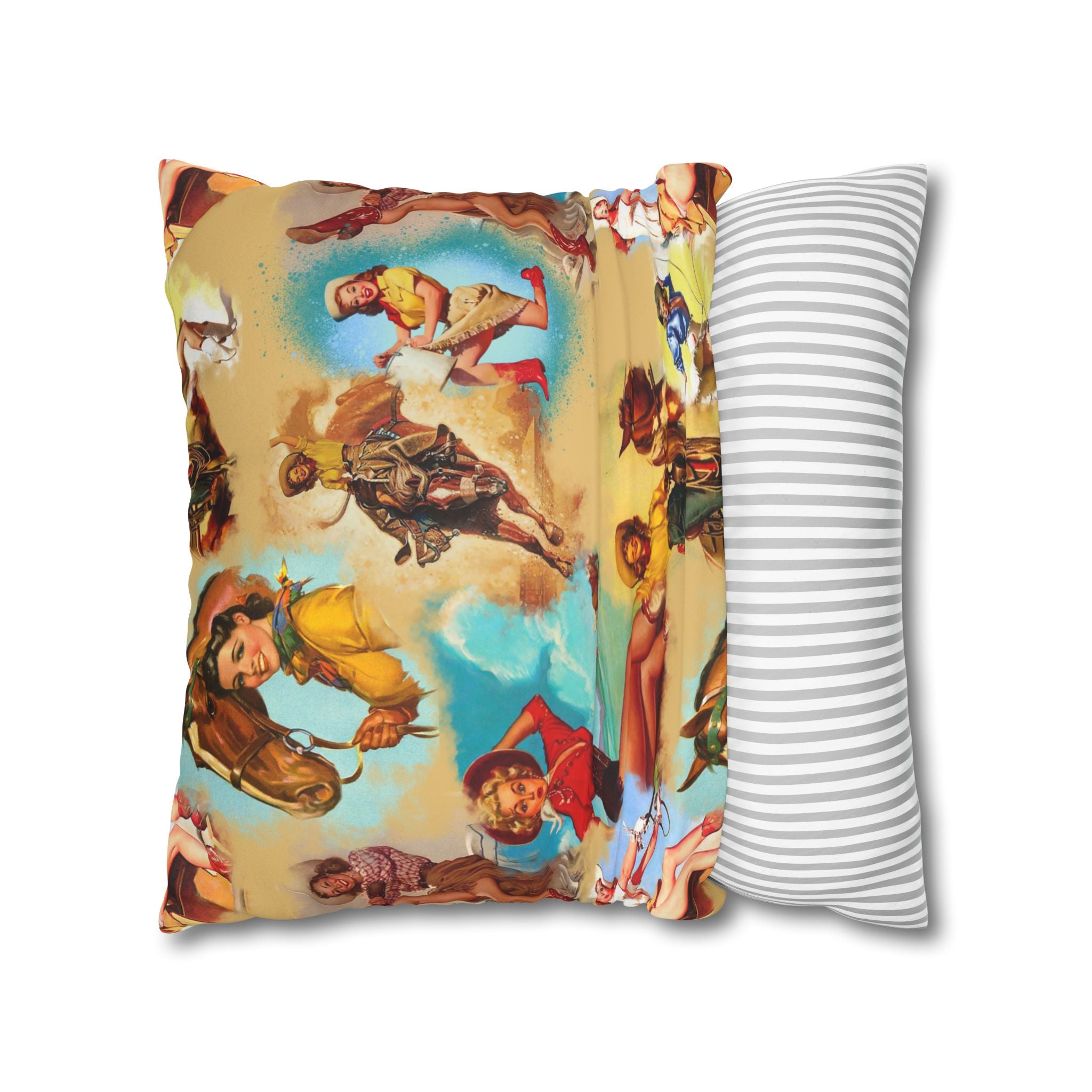 Western VINTAGE Cowgirl Throw Pillow Cover, Retro Western Decor Accent