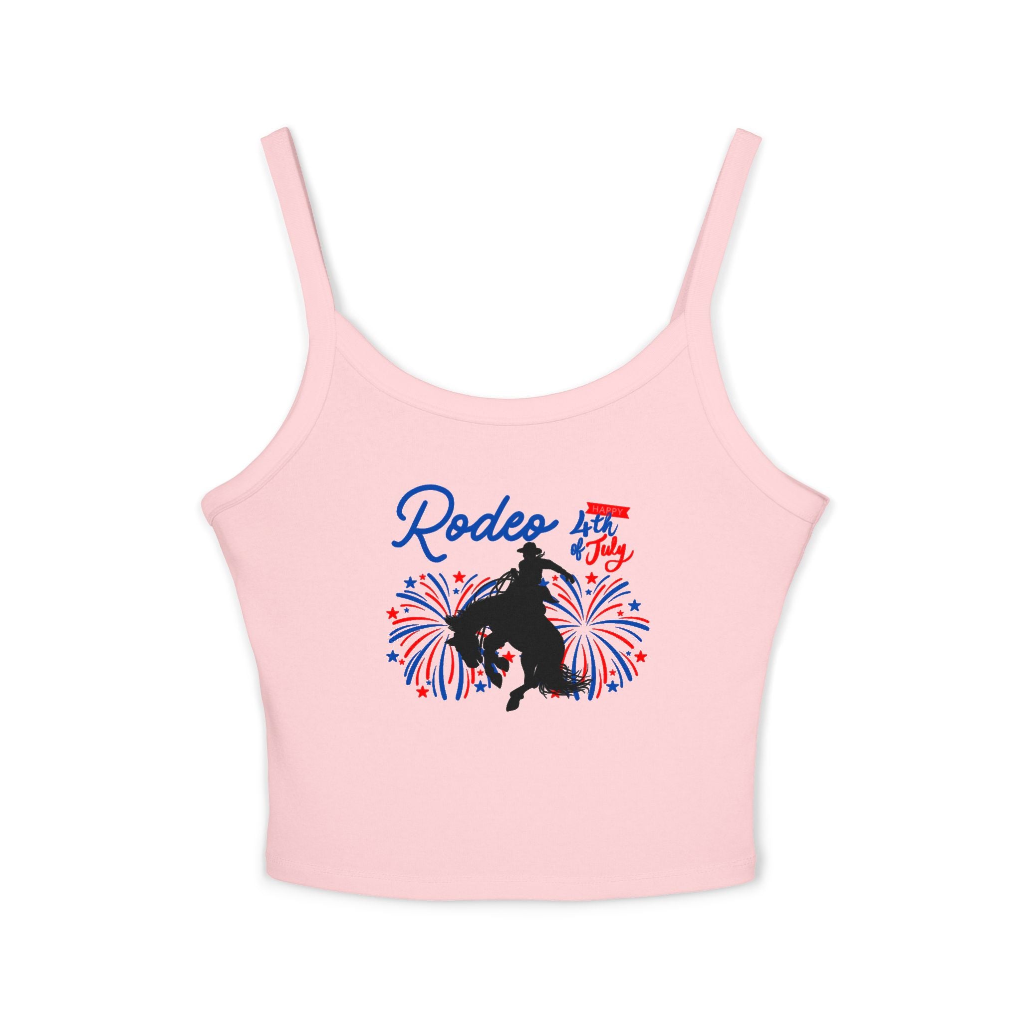 4th of July Bronc Rider Crop Tank, Patriotic Western Spaghetti Strap Top for Women