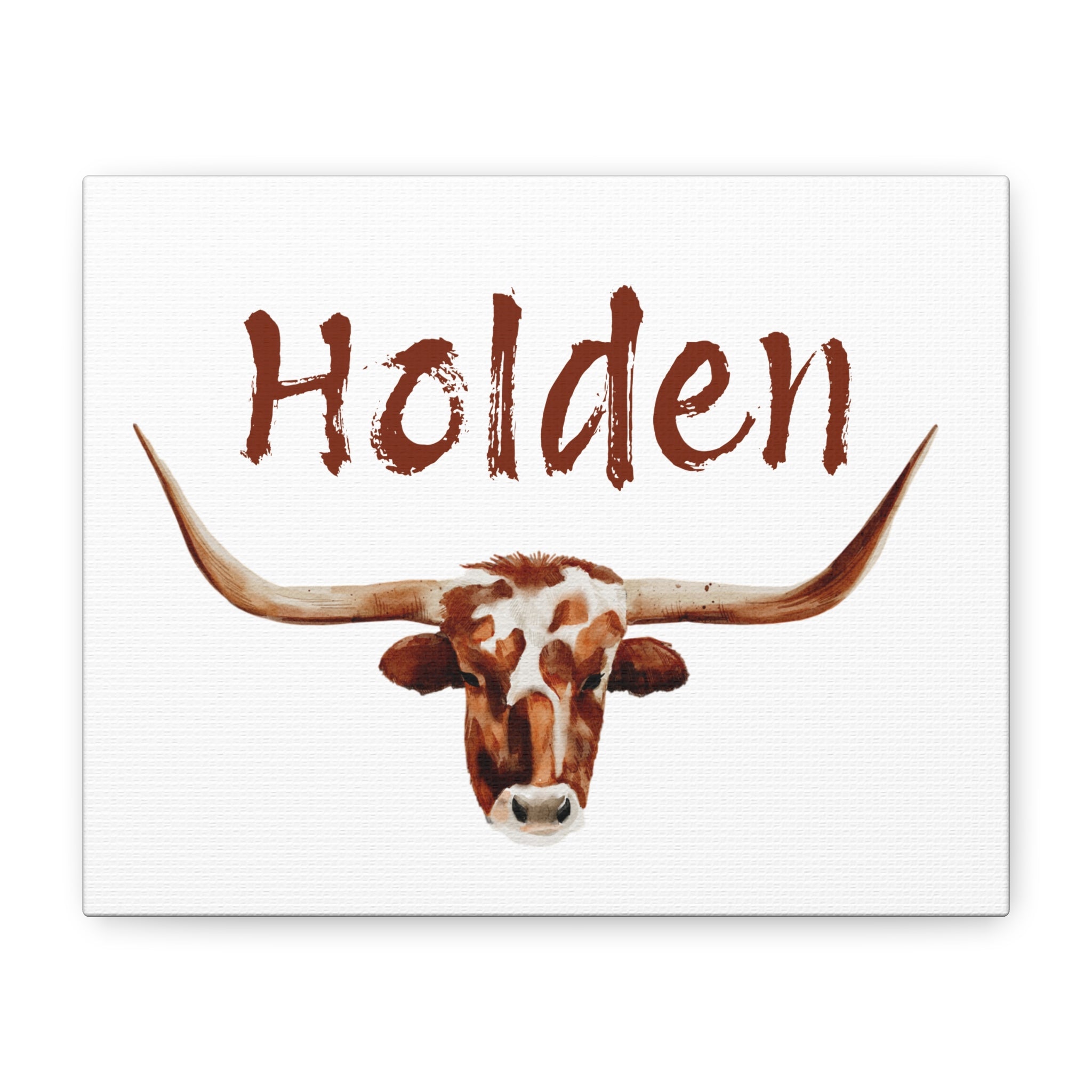 Personalized Watercolor Longhorn Canvas Wall Art,  Cowboy Name Print, Boys Room Decor, Western Nursery Art, Rustic Texas Longhorn
