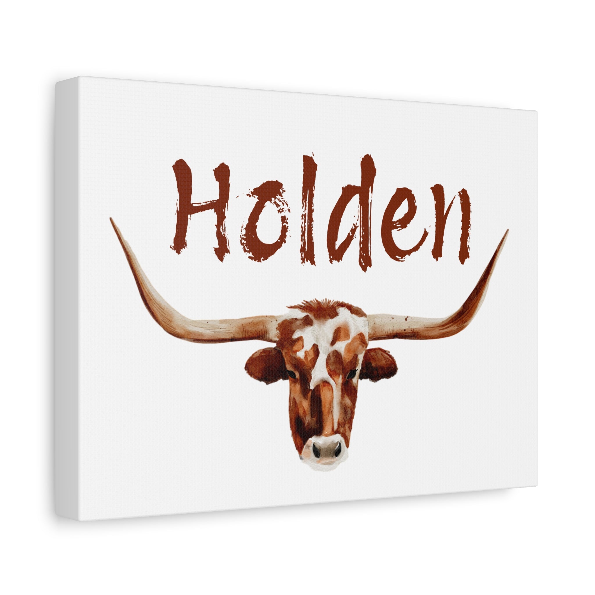 Personalized Watercolor Longhorn Canvas Wall Art,  Cowboy Name Print, Boys Room Decor, Western Nursery Art, Rustic Texas Longhorn