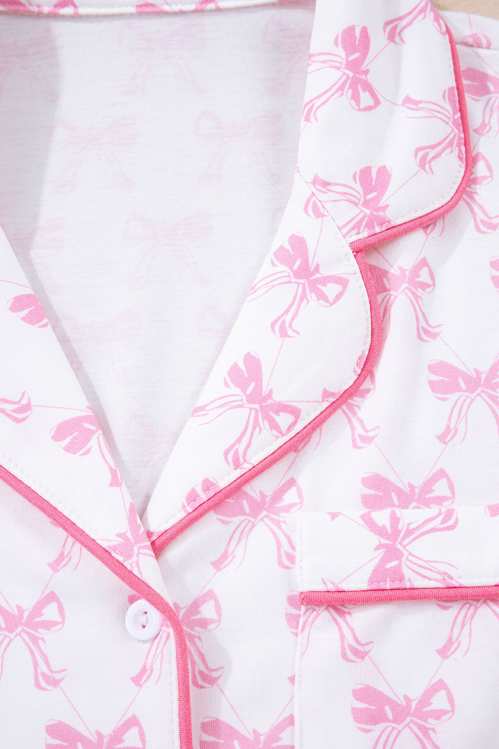 Pink Bow Pajama Set – Women’s Long Sleeve Shirt & Pants Sleepwear, Cute Bow Print Loungewear for Cozy Nights