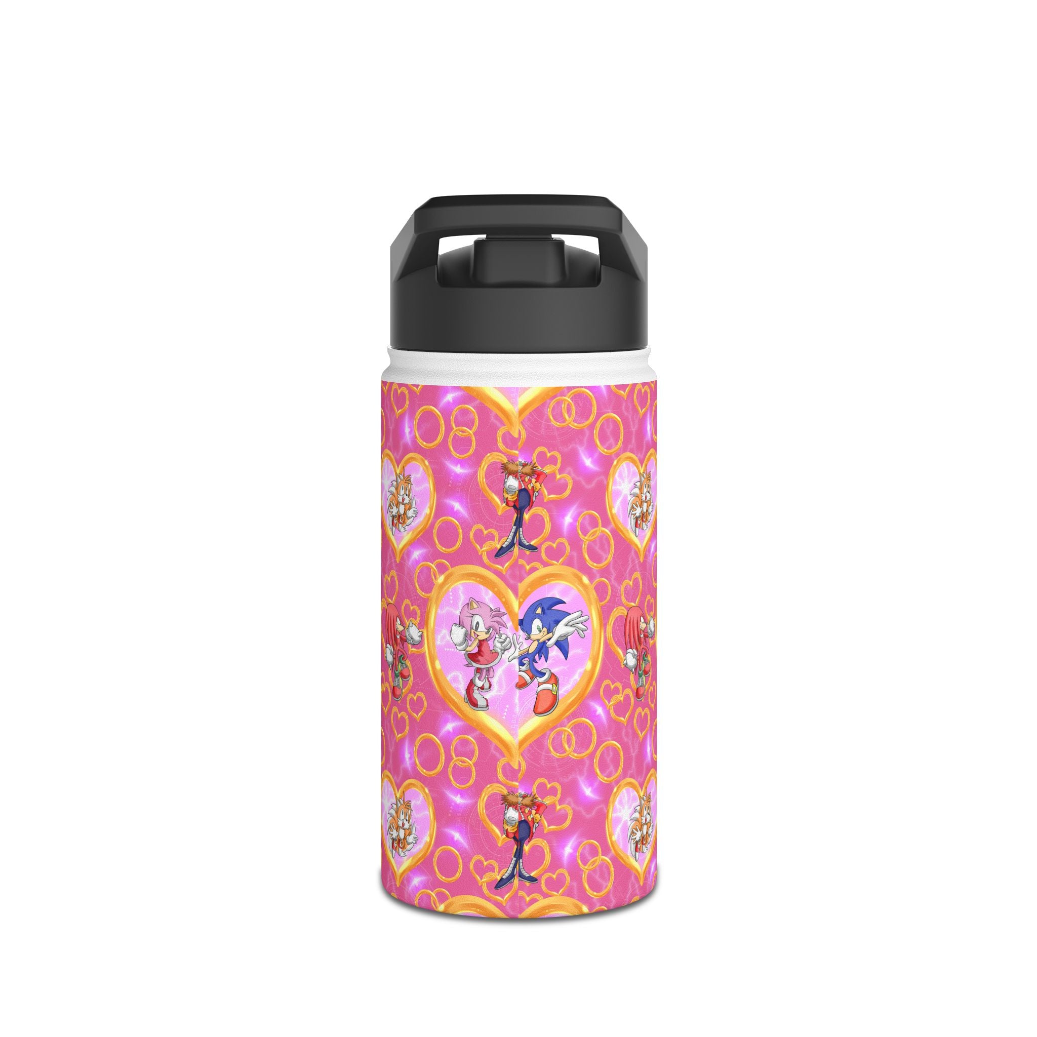 Pink Sonic Personalized Stainless Steel Water Bottle, Kids Drink Bottle, Back to School Shopping, Customizable, Standard Lid