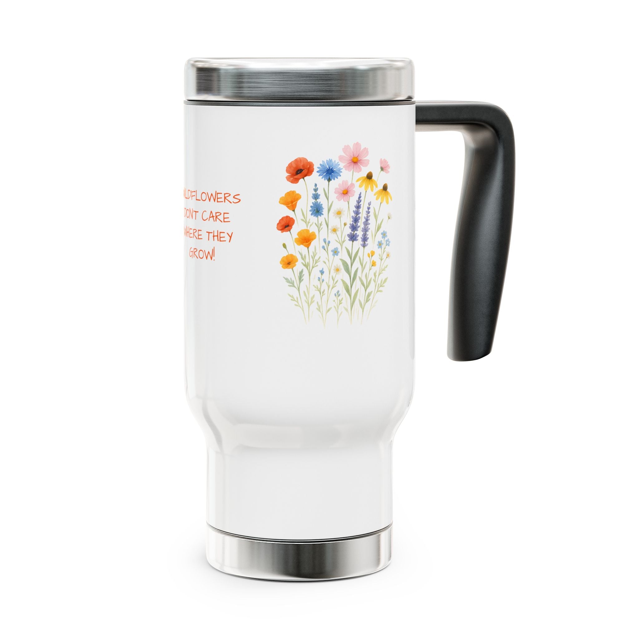 CUSTOM NAME Wildflower Travel Mug, Floral Stainless Steel Coffee Cup