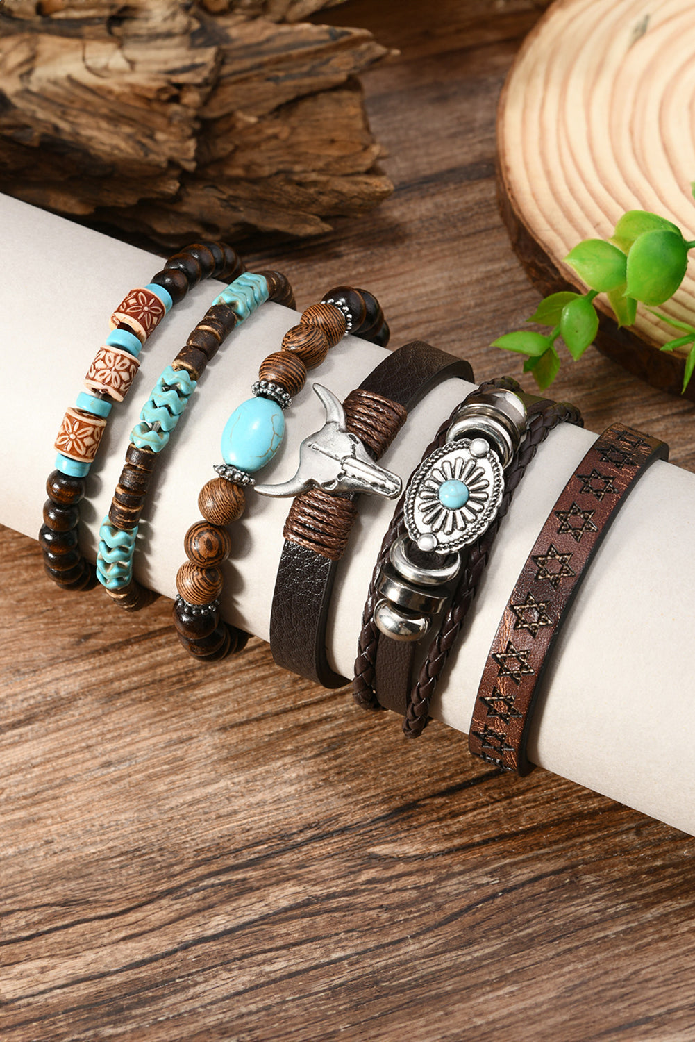 Cowgirl 6-Piece Bracelet Set | Western Bull Skull &amp; Turquoise Beaded Jewelry