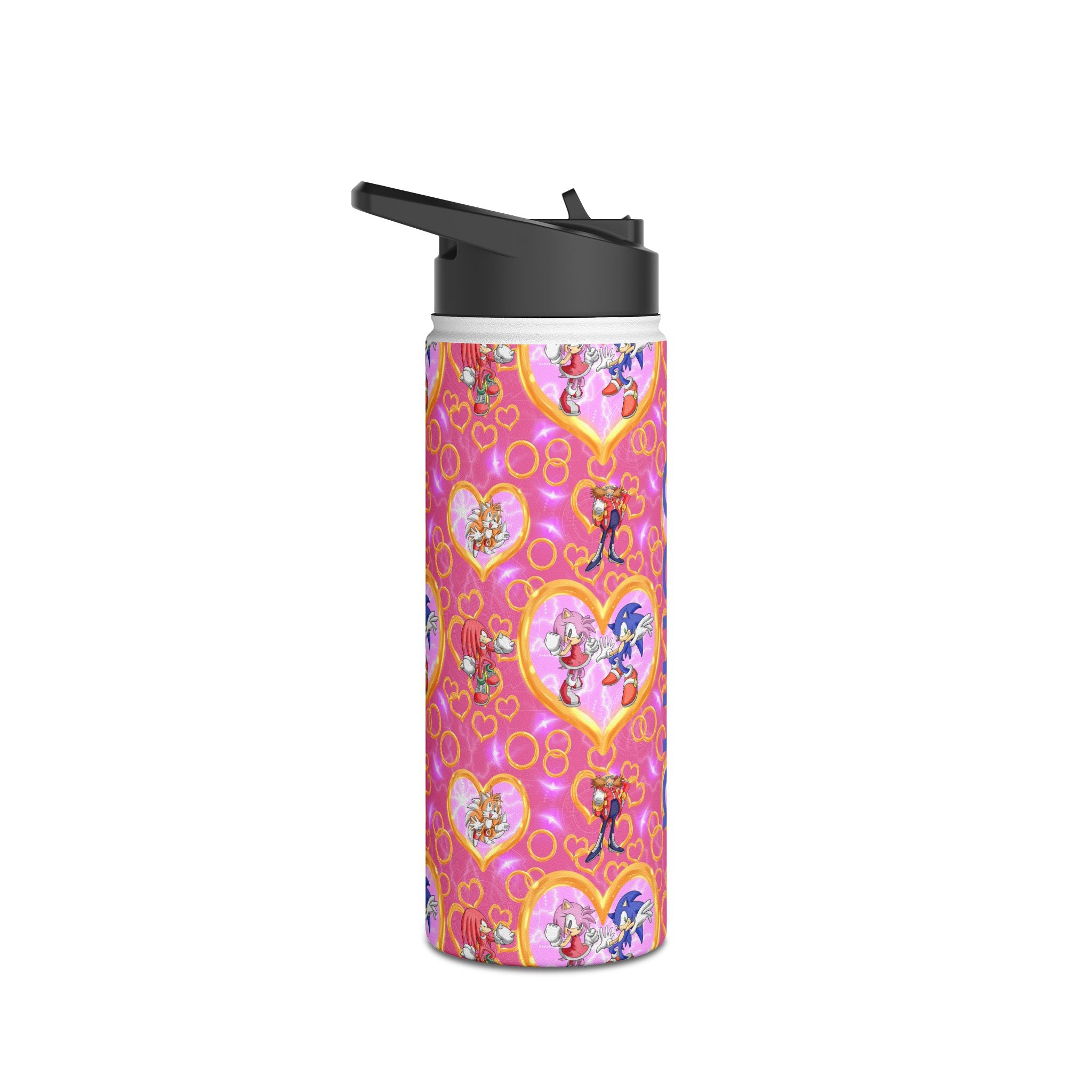 Pink Sonic Personalized Stainless Steel Water Bottle, Kids Drink Bottle, Back to School Shopping, Customizable, Standard Lid