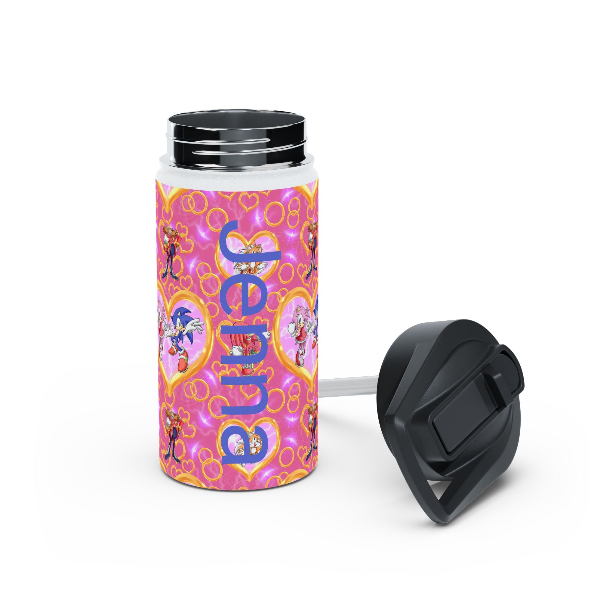 Pink Sonic Personalized Stainless Steel Water Bottle, Kids Drink Bottle, Back to School Shopping, Customizable, Standard Lid